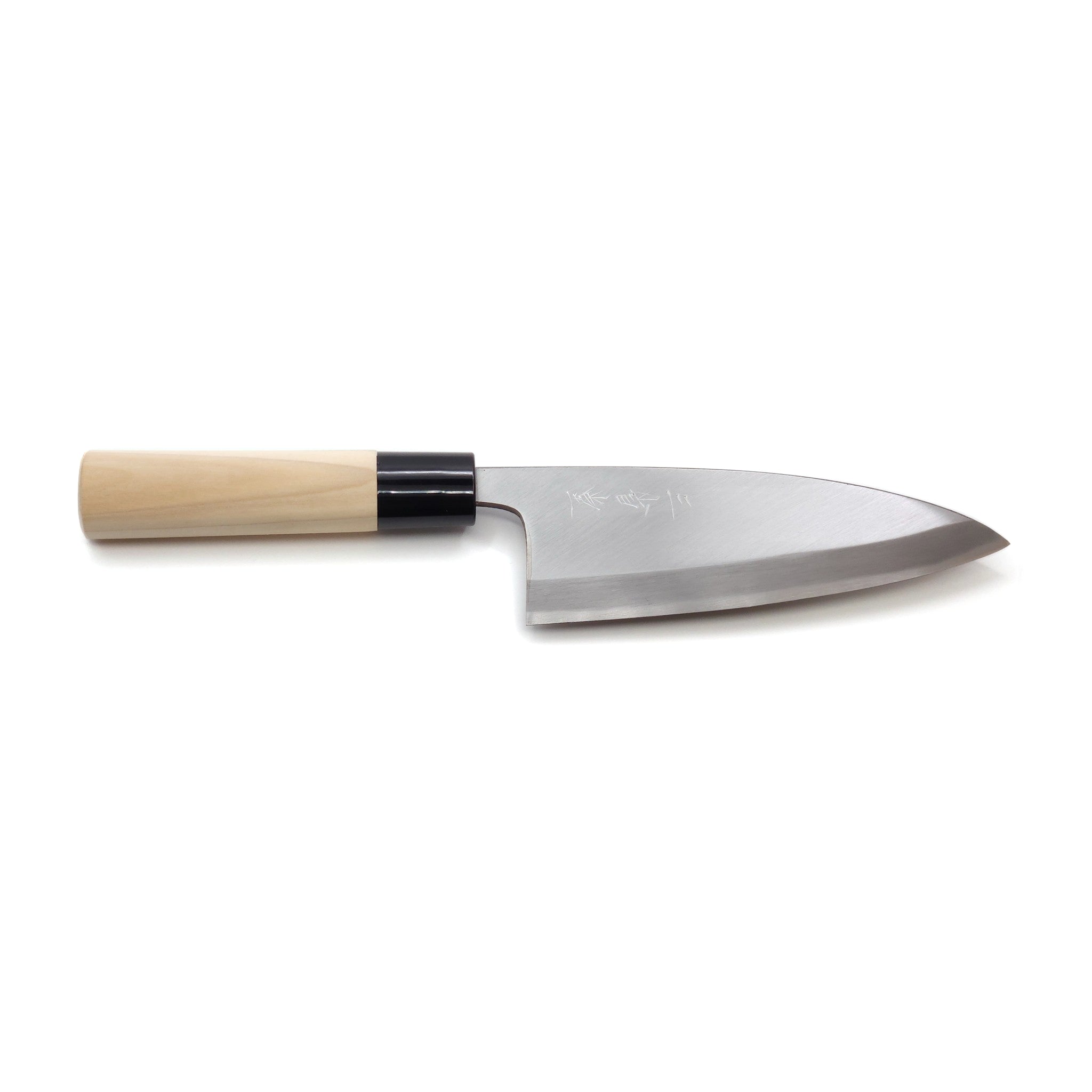 Side view of a 150mm Deba Japanese Knife. Tsukushi