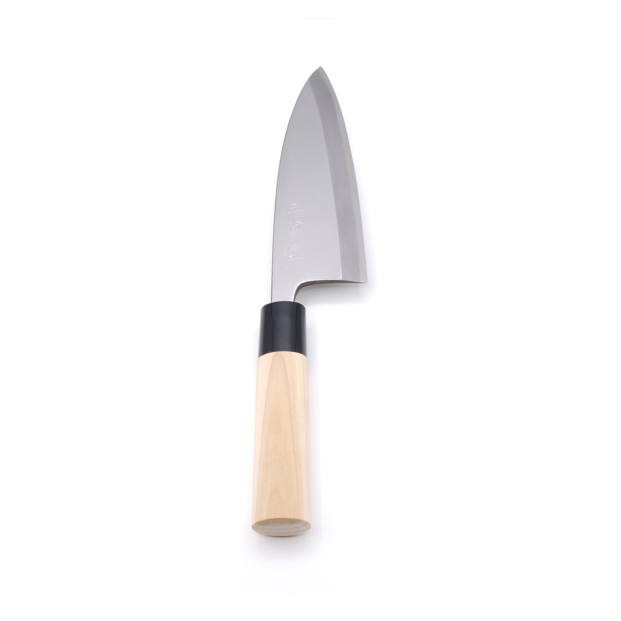 Front view of a 150mm Deba Japanese Knife. Tsukushi