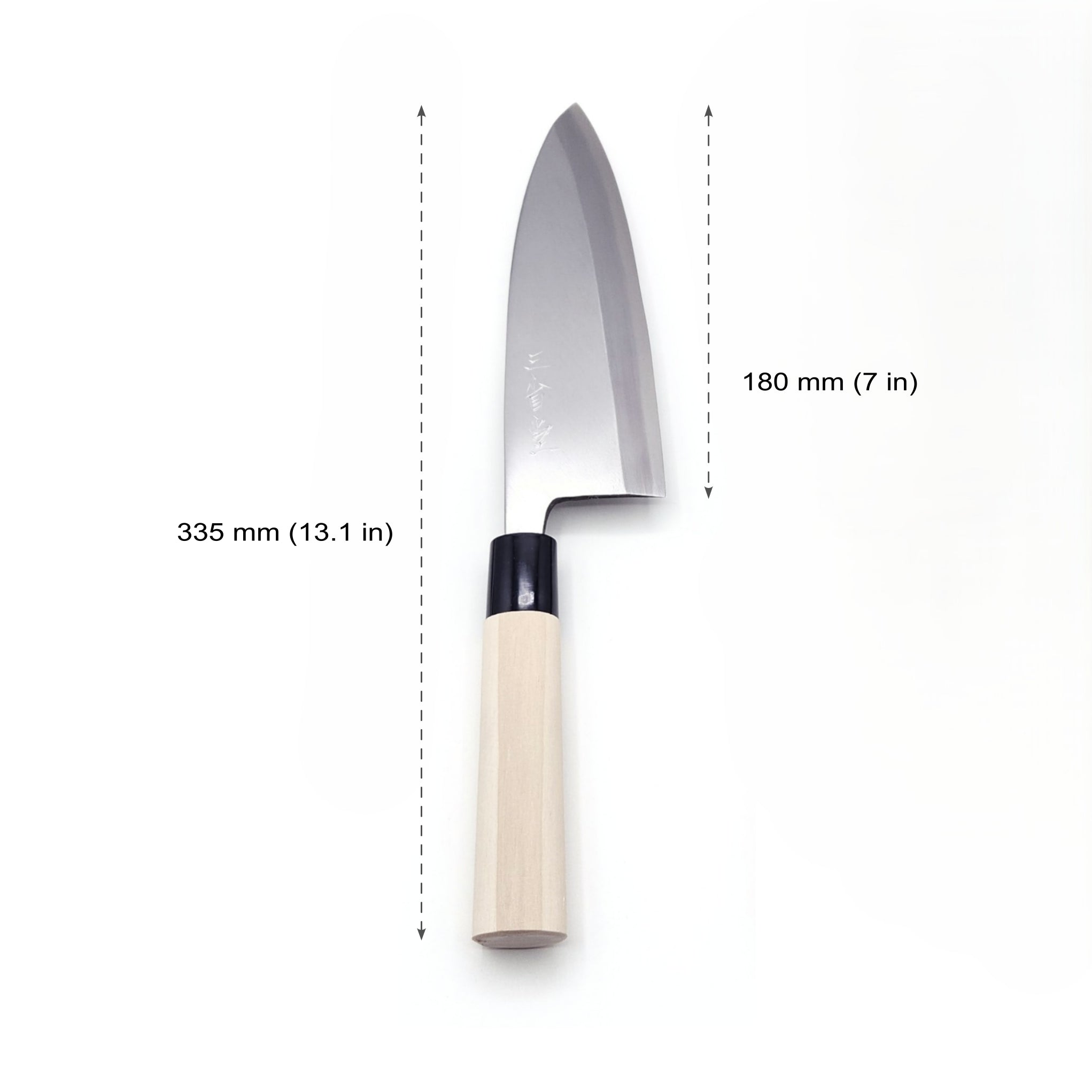 180mm Deba Japanese Knife measures. Tsukushi