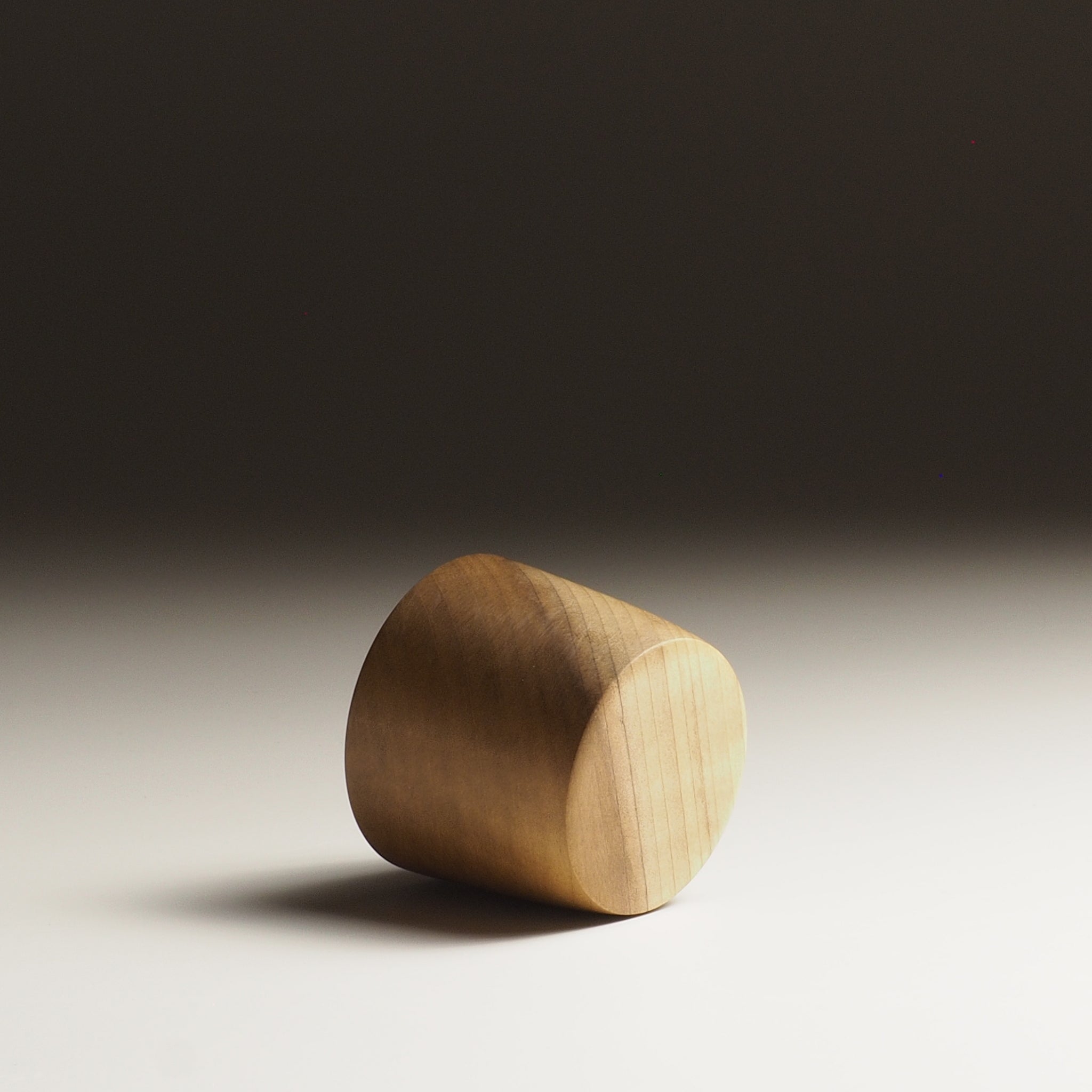 Japanese Cucumber Tree Japanese Wooden Sake cup beige background from back, Tsukushi