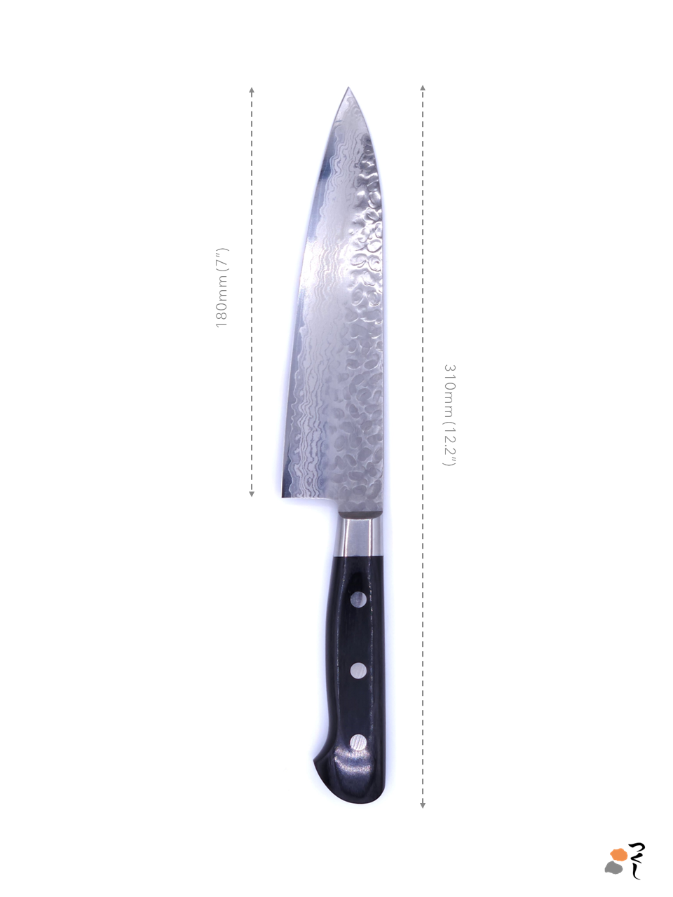 Japanese Santoku Kitchen Knife 180mm, Measures.