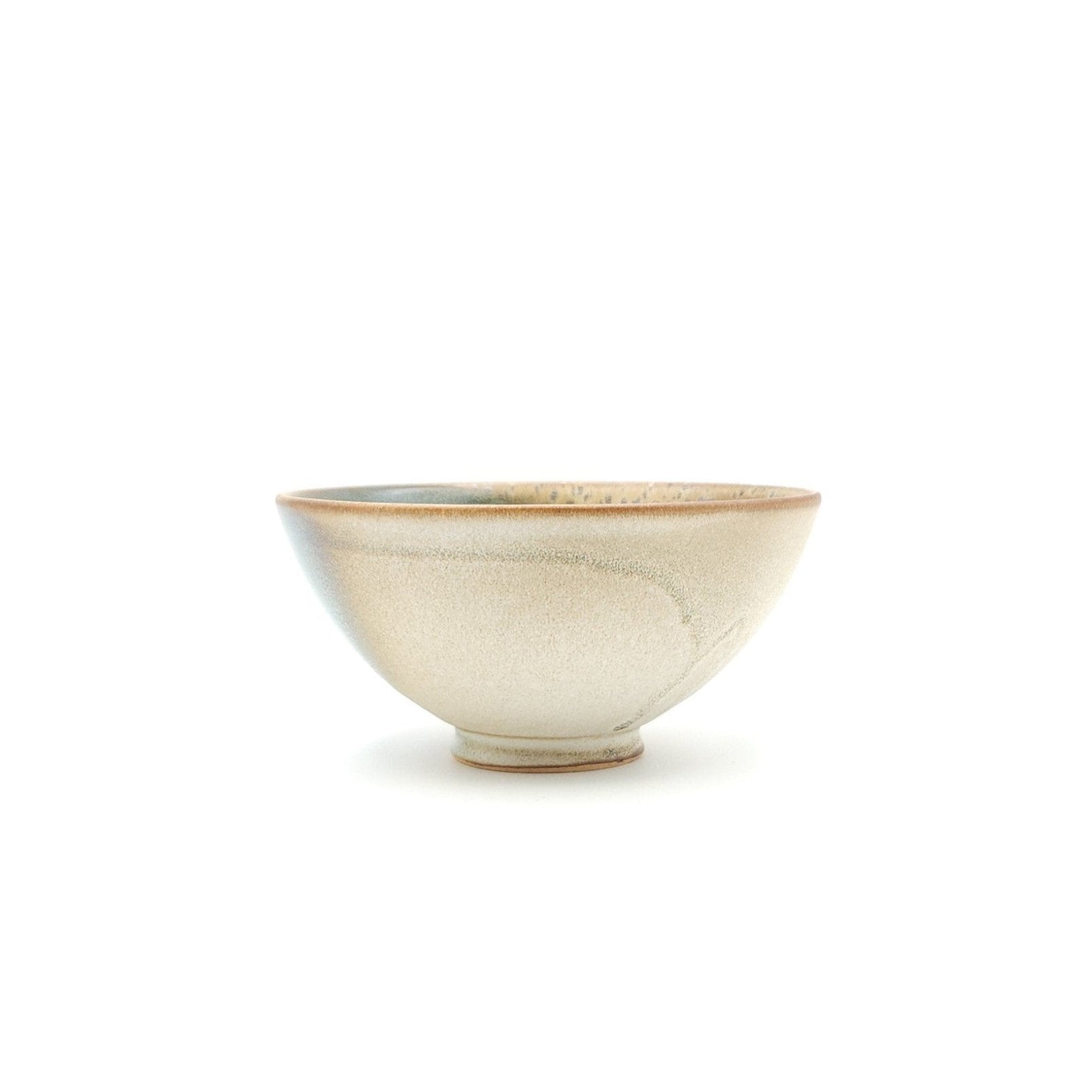 Authentic Japanese pottery bowl with cherry blossoms decoration. Green and beige color large. (side view 7)