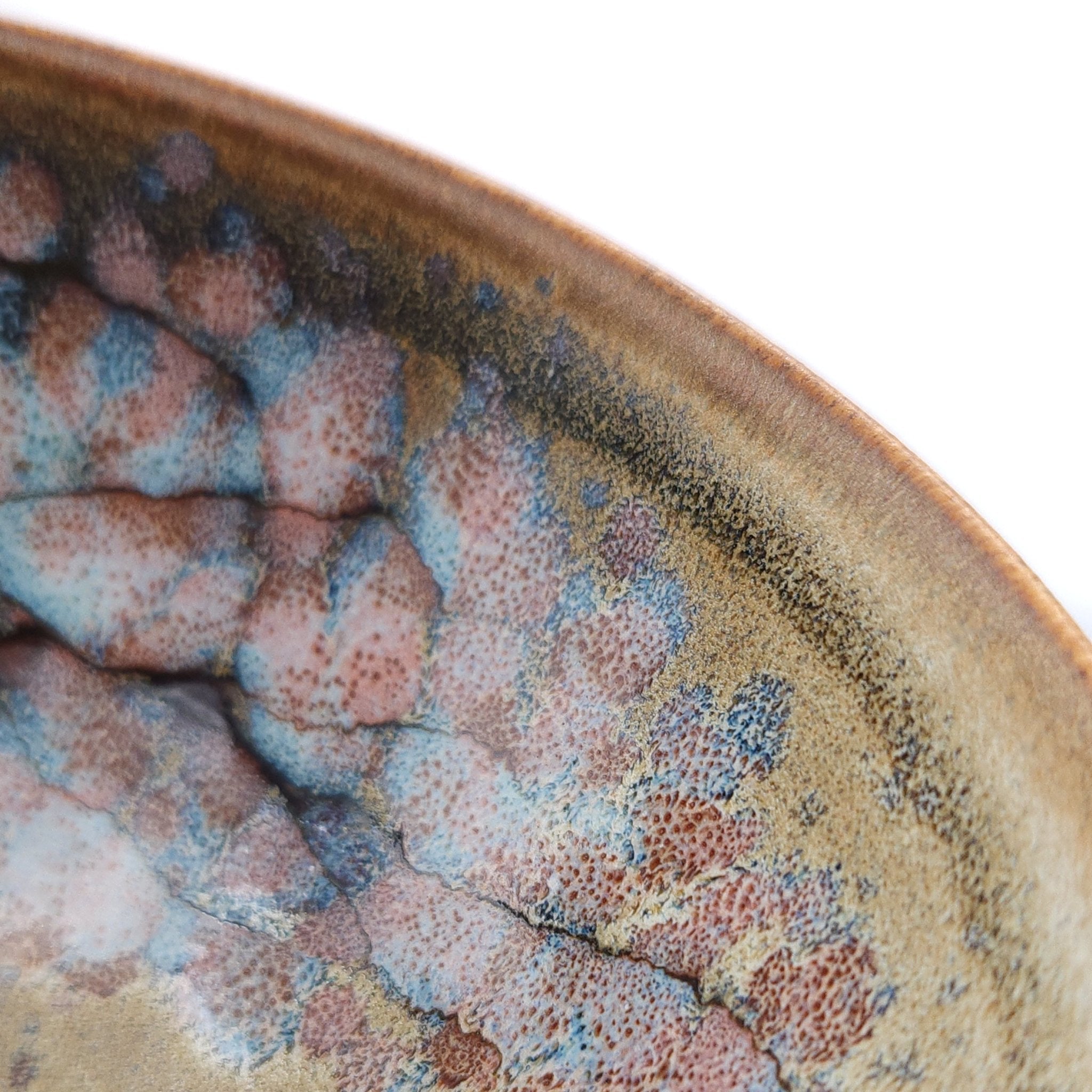 Authentic Japanese pottery bowl with cherry blossoms decoration. Green and beige color. (inside detail 1)