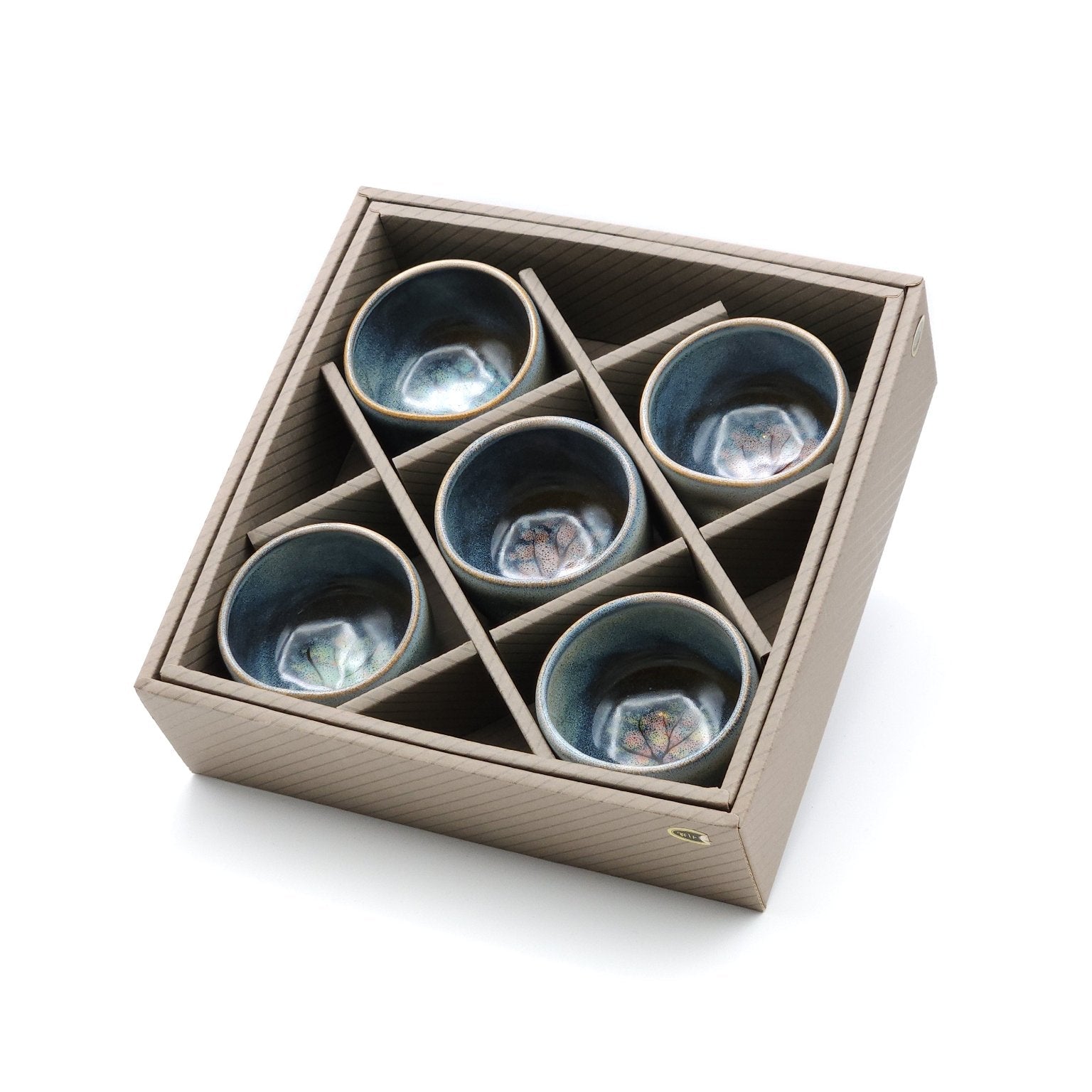 Blue Japanese Pottery Teacup, Set of 5