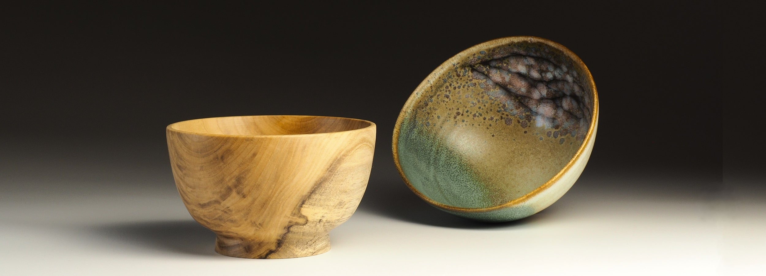 Japanese Bowls handcrafted from wood and with Pottery glaze. Tsukushi