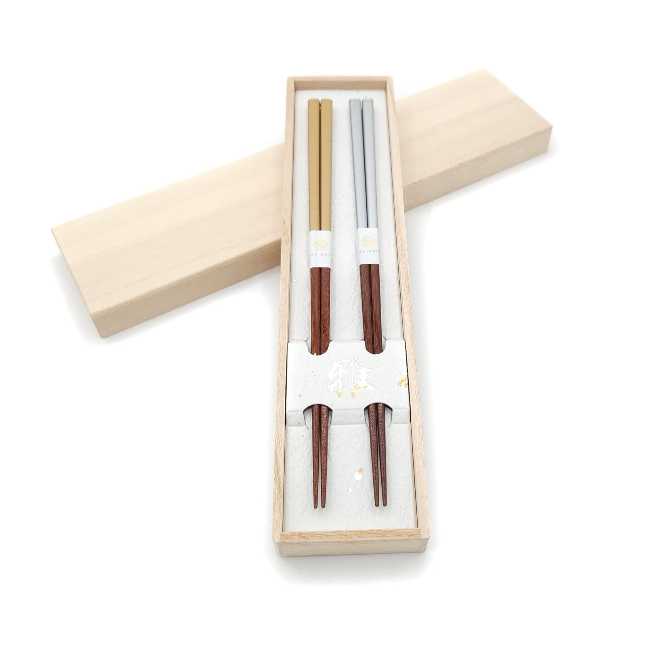 Silver and gold Japanese wooden chopsticks with box