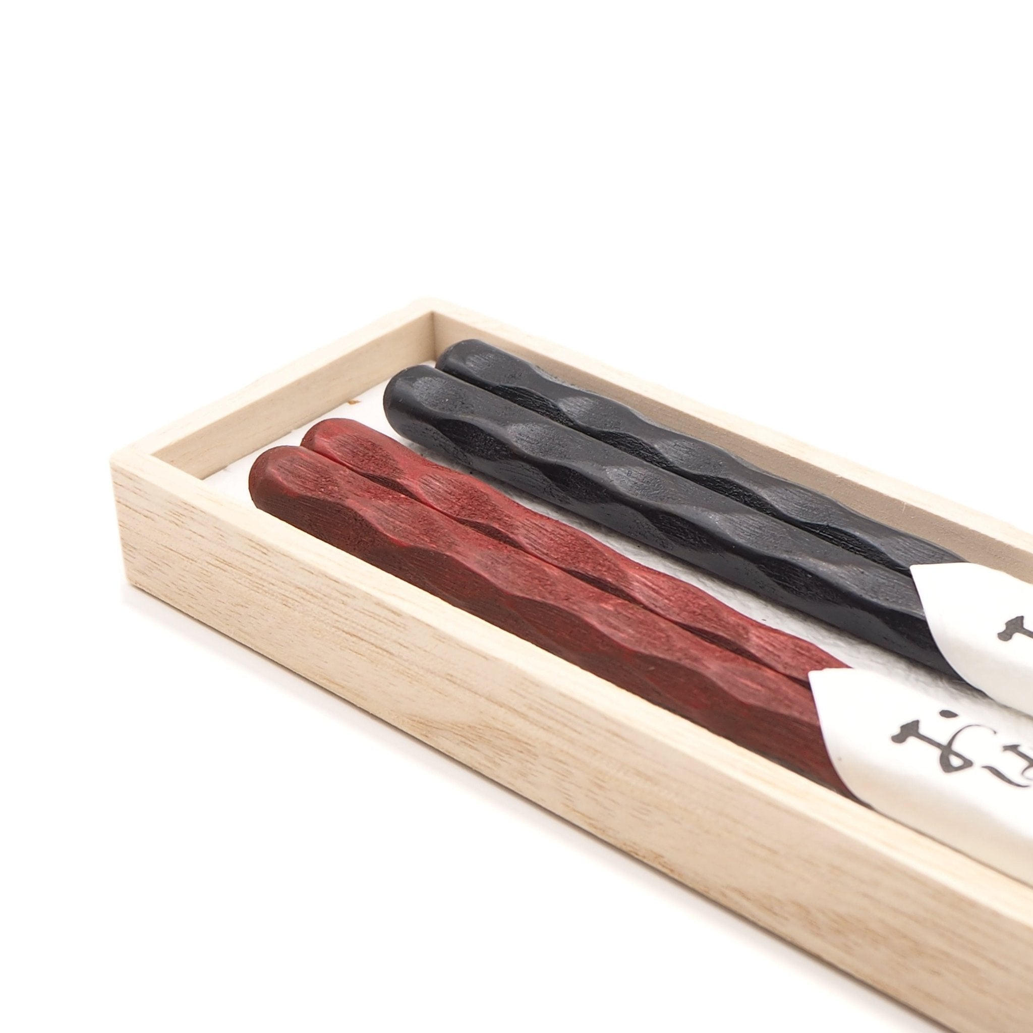 Urushi Japanese Chopsticks Set of 2 , red and black in box detail