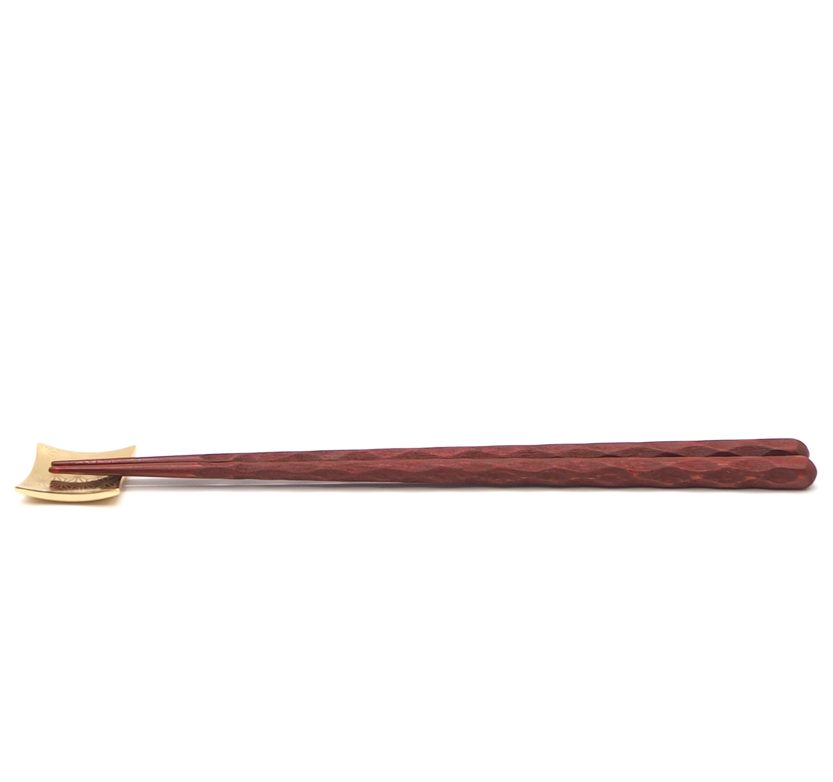 Urushi Japanese Chopsticks on golden rest side view