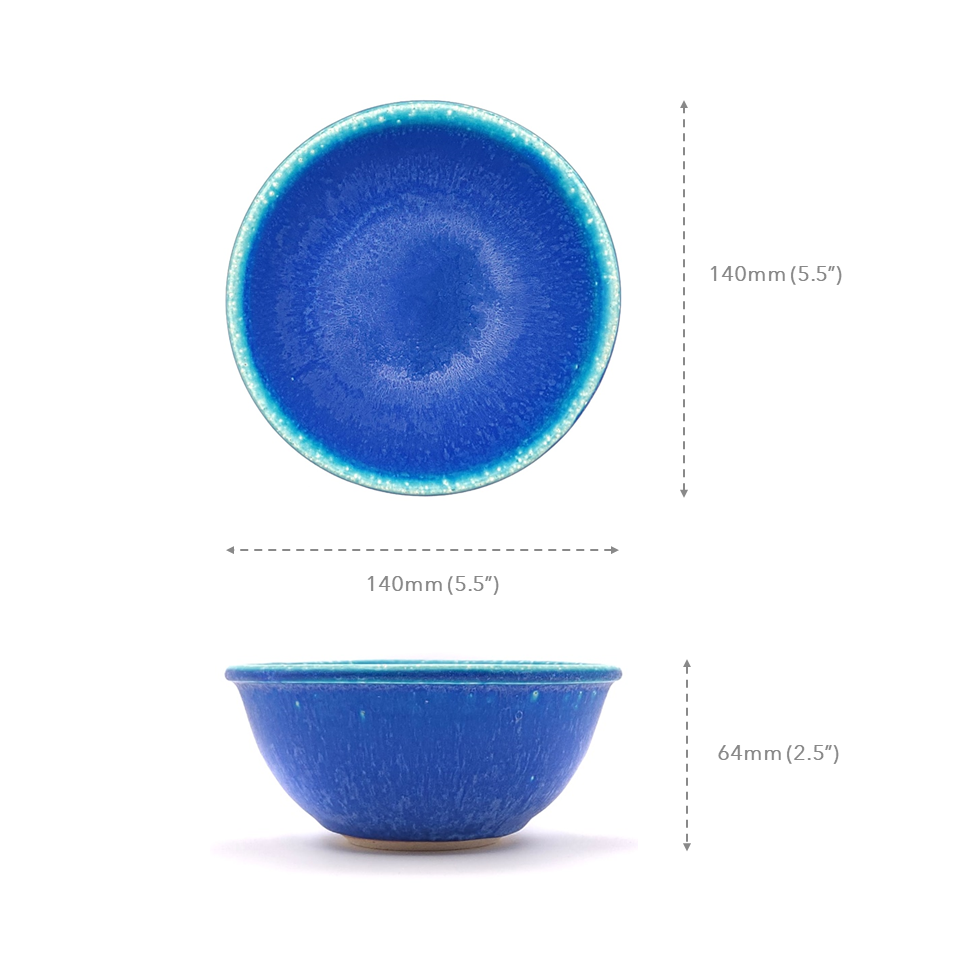 Japanese pottery bowl, turquoise color. Measures