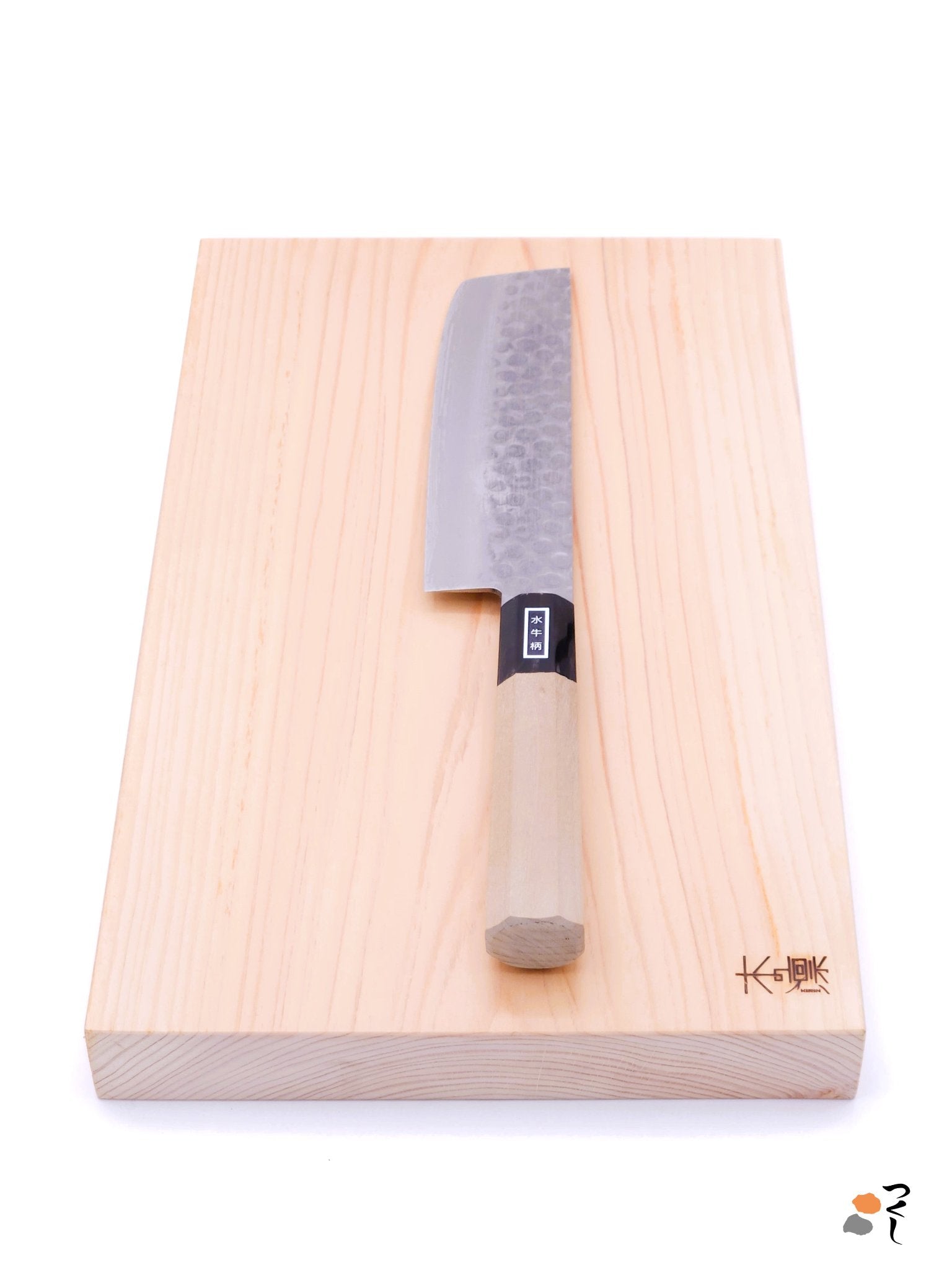Top view of rectangular Japanese Chopping Board (Manaita) with Nakiri knife.