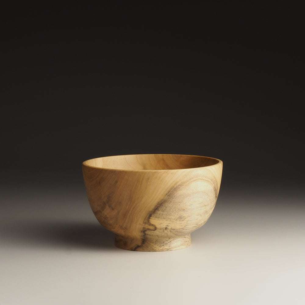 Japanese elm handcrafted wooden bowl on gradation background. Tsukushi