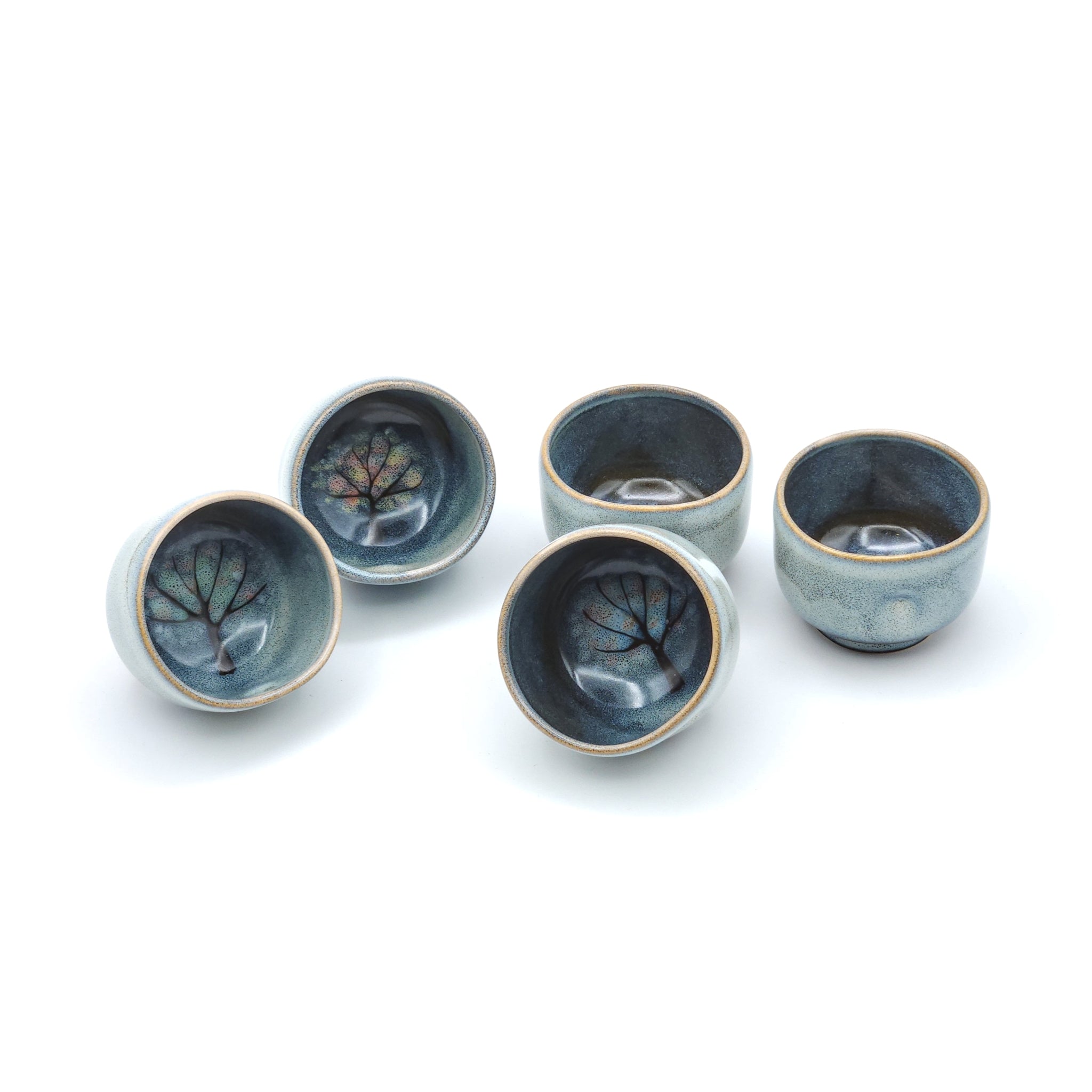 Set of 5 Japanese Pottery teacup blue. Tsukushi