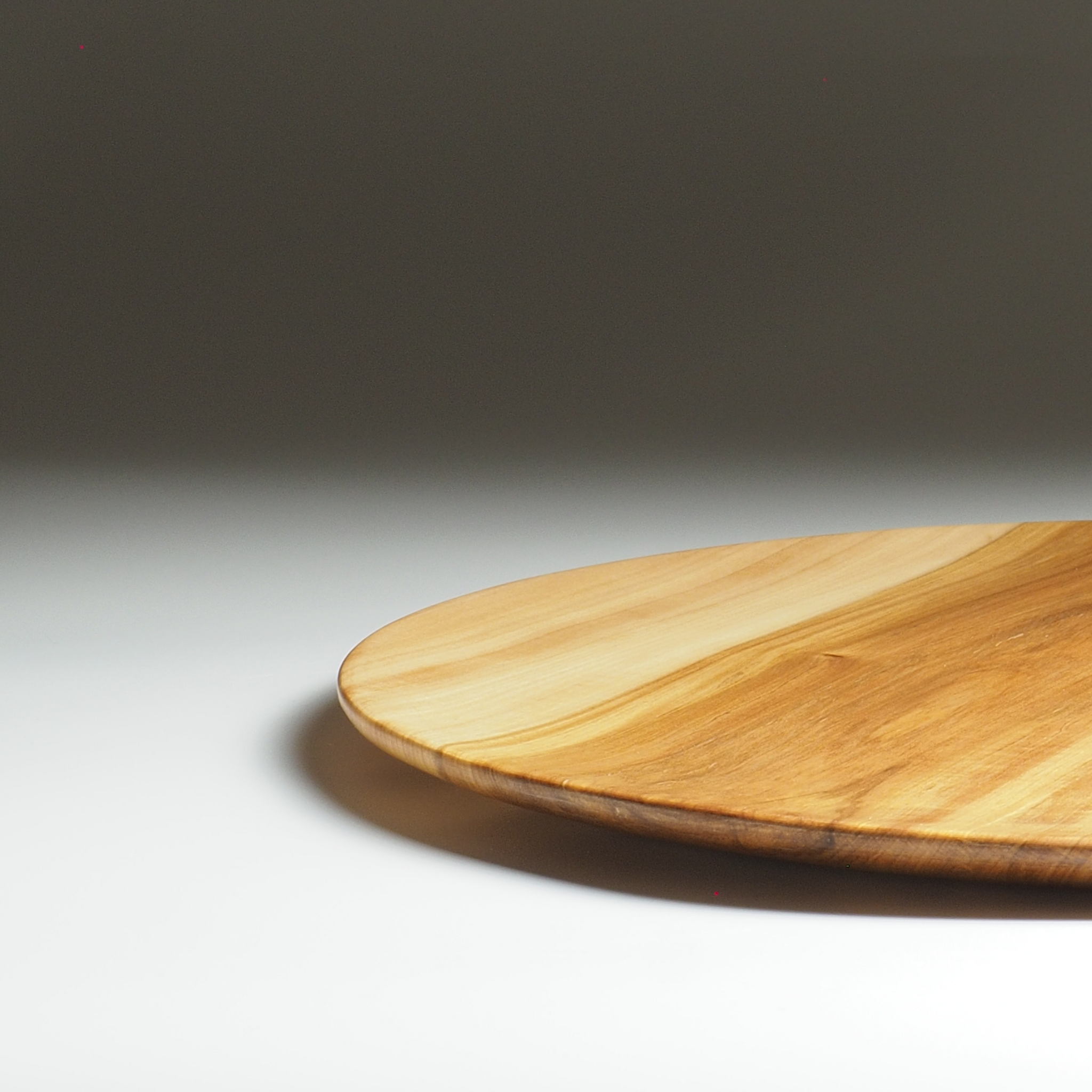 Detail of Japanese wooden dinner plate on a gray gradation background. Tsukushi