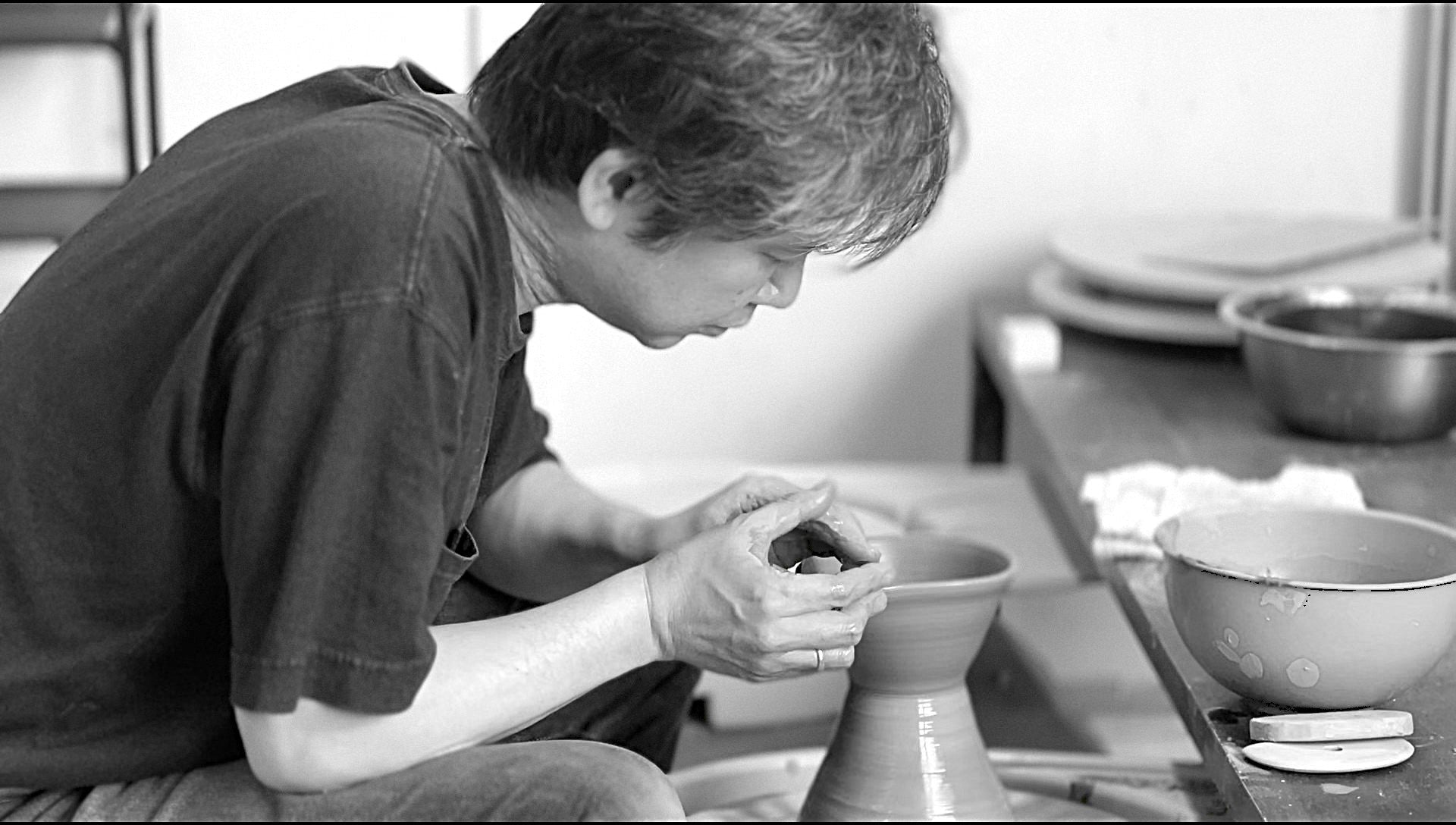 Kojima Sensei making pottery