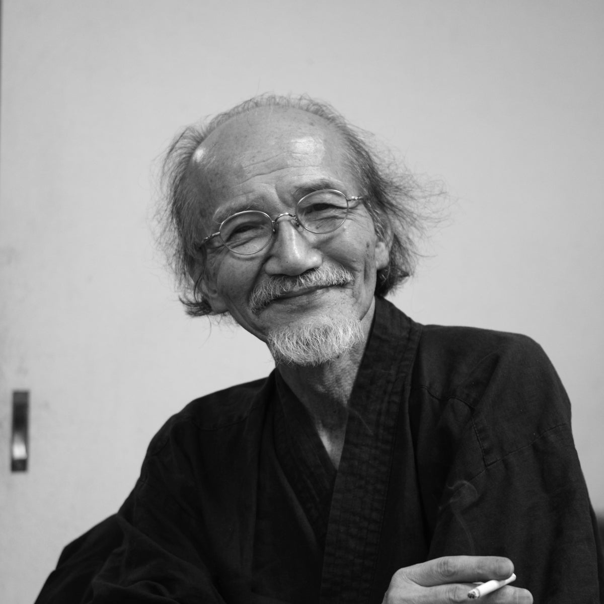 Black and white portrait of Yoshinobu Yamamoto who Japanese pottery artist. Tsukushi