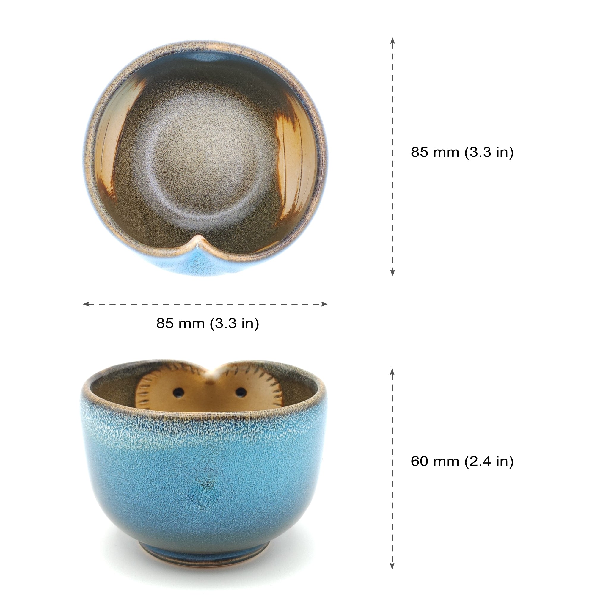 Japanese Pottery blue owl cup - measures