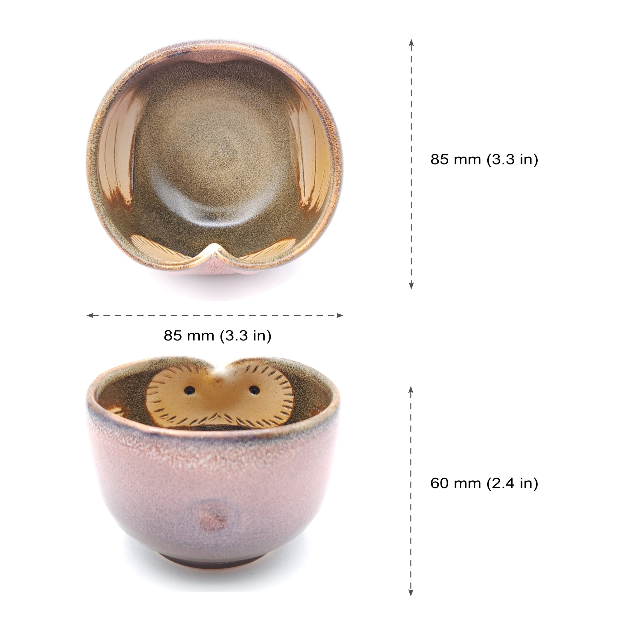 Japanese Pottery Pink owl cup - measures