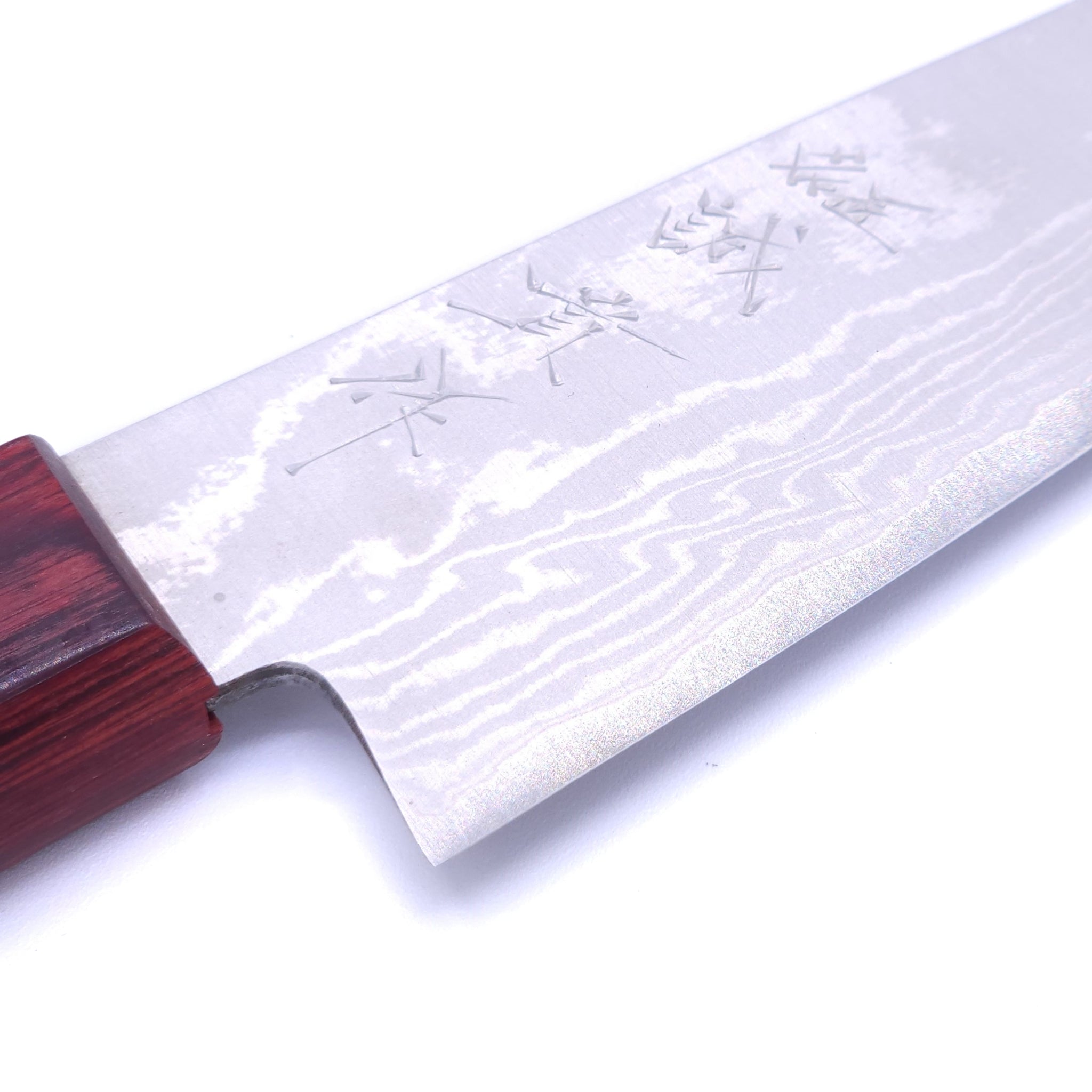Blade and Engraving of a Japanese Petty knife crafted in VG10 by Tanaka Shigeki, 150mm.