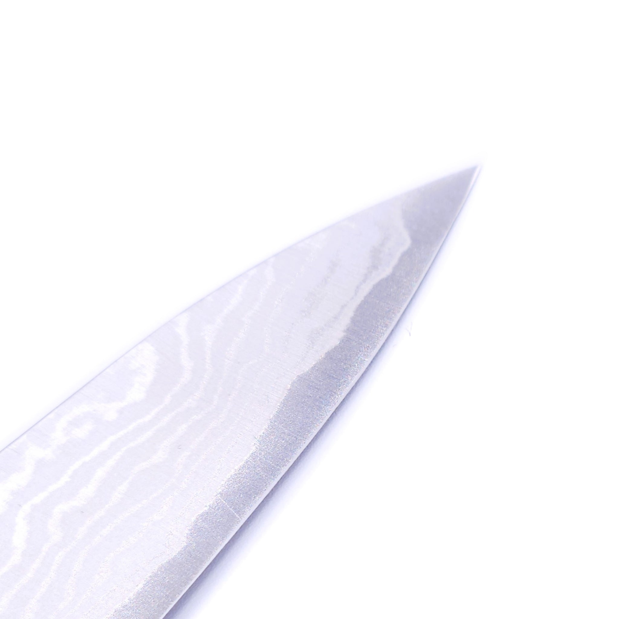 Point of a Japanese Petty knife crafted in VG10 by Tanaka Shigeki, 150mm.