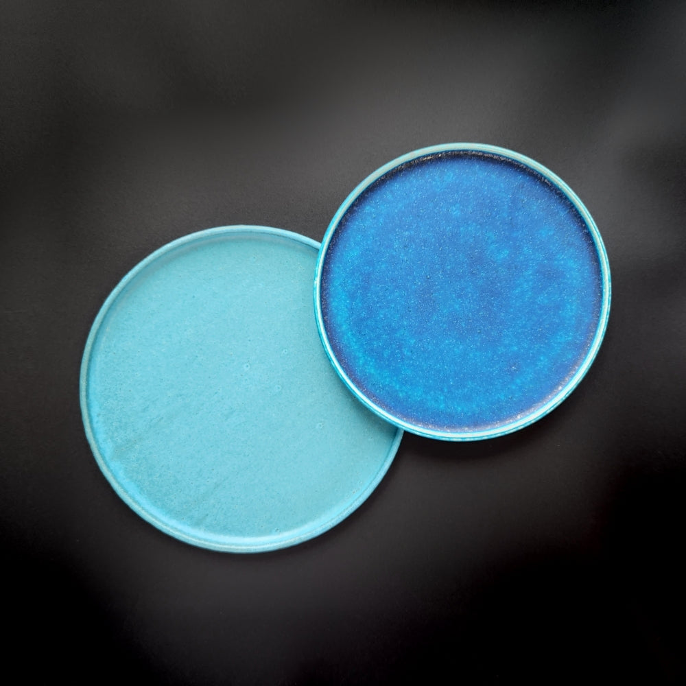 Turquoise Japanese pottery plates (square)