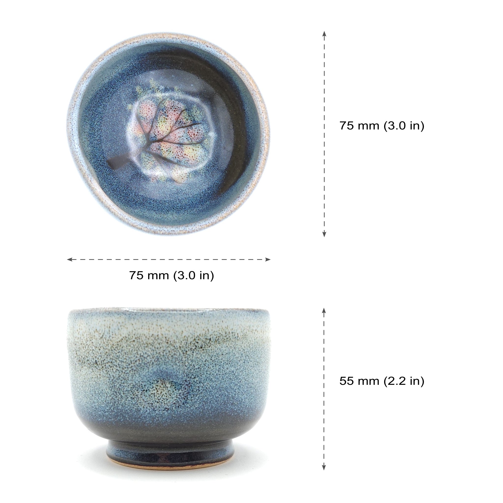 Blue Japanese Pottery Teacup, measures