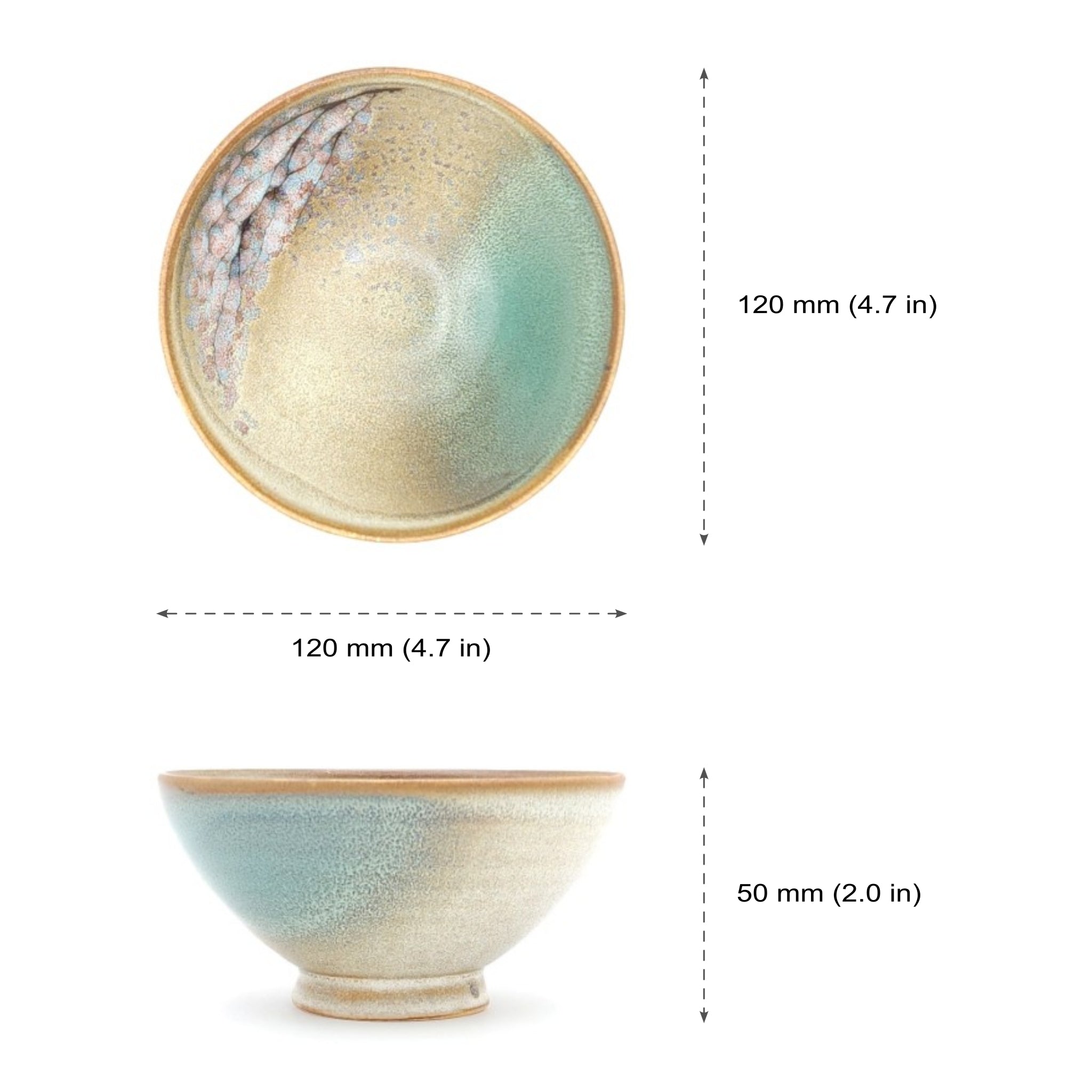 Japanese Pottery green ricebowl - measures