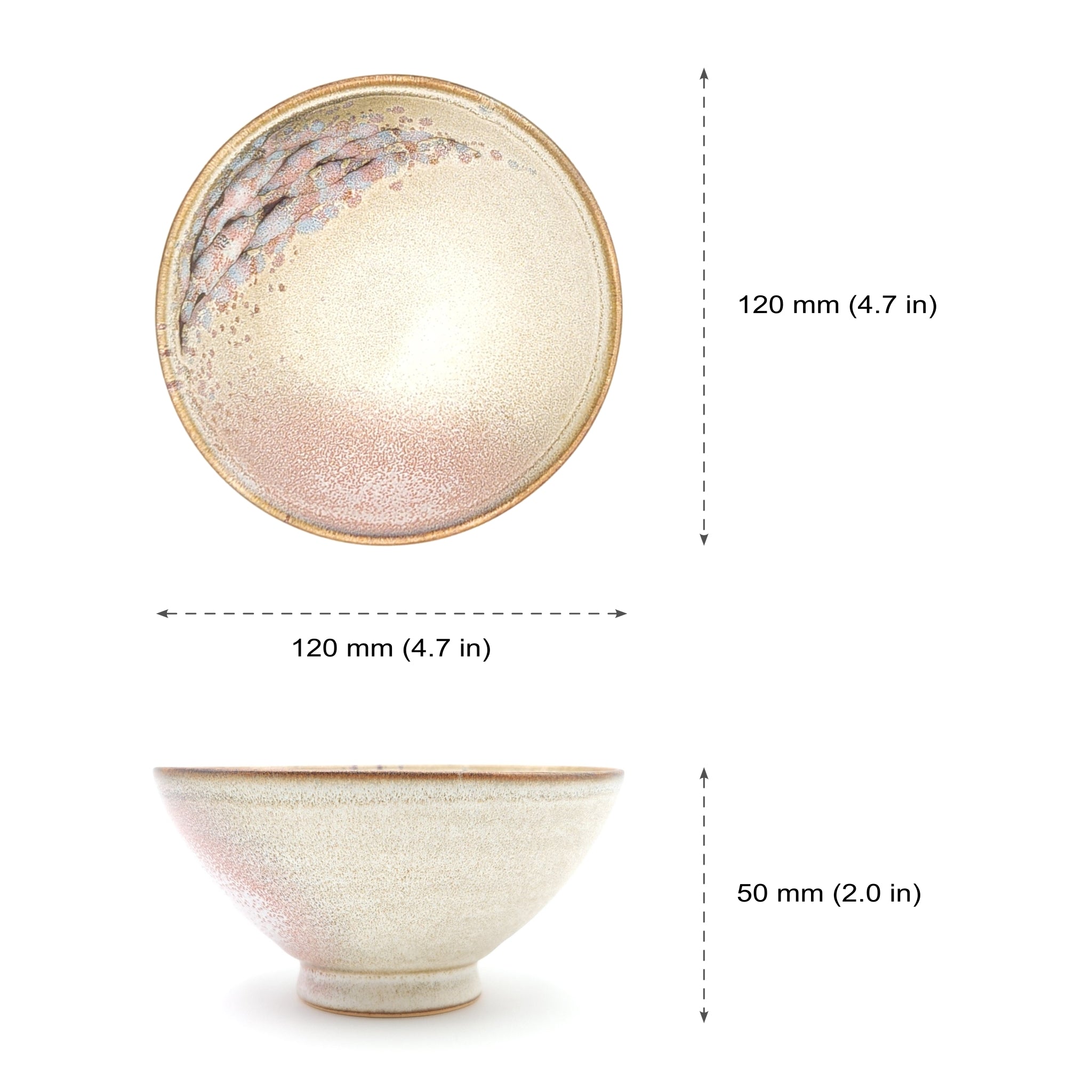 Japanese Pottery, Sakura motifs rice bowl, measures