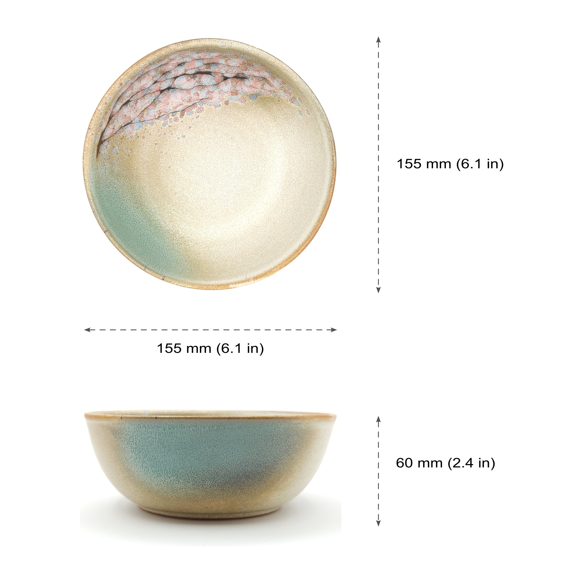 Japanese Pottery green salad bowl - measures