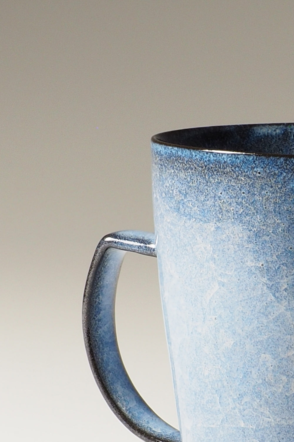 Japanese handcrafted crazing ceramic Tea mug beige background handle zoom, Tsukushi
