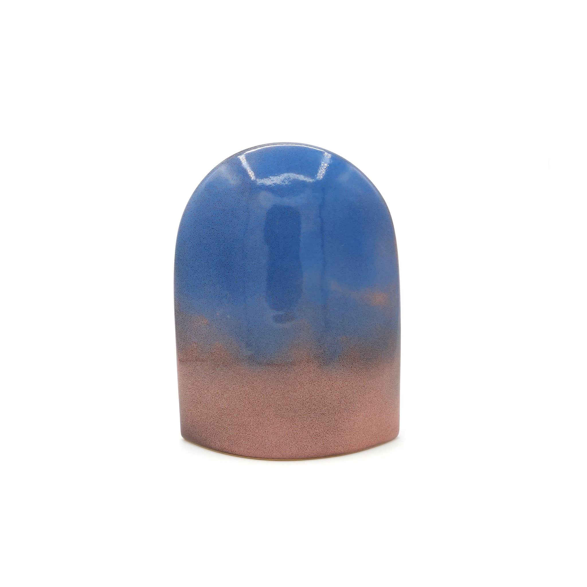 Back view of a Japanese pottery ornament with Red Mt.Fuji, Dancing rabbits and Full Moon. Tsukushi