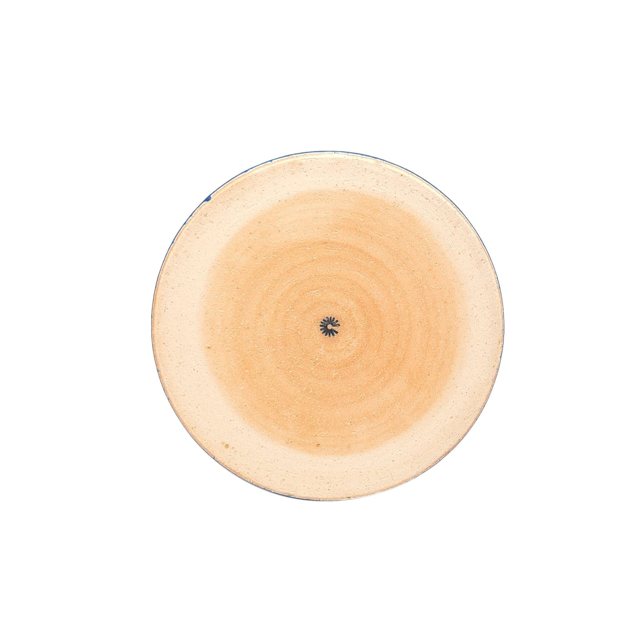 Bottom view of a turquoise Japanese pottery round Plate 21cm (8.3")