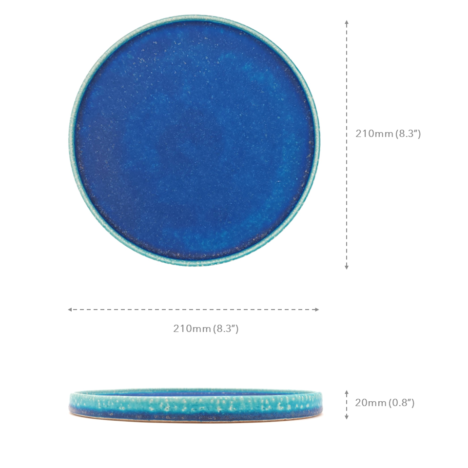 Measures details of a turquoise Japanese pottery round Plate 21cm (8.3")