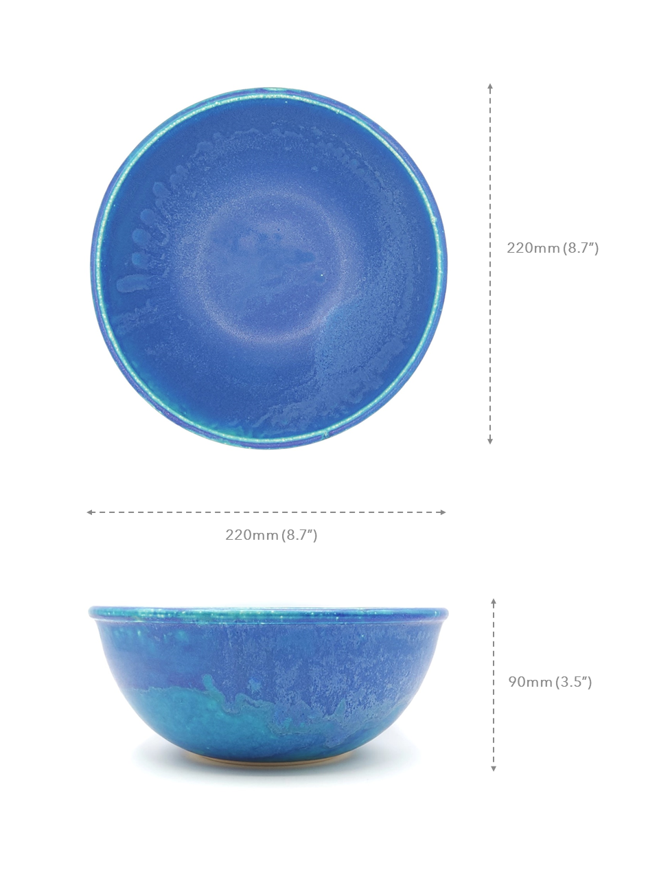 Measures info of a turquoise Japanese pottery serving bowl