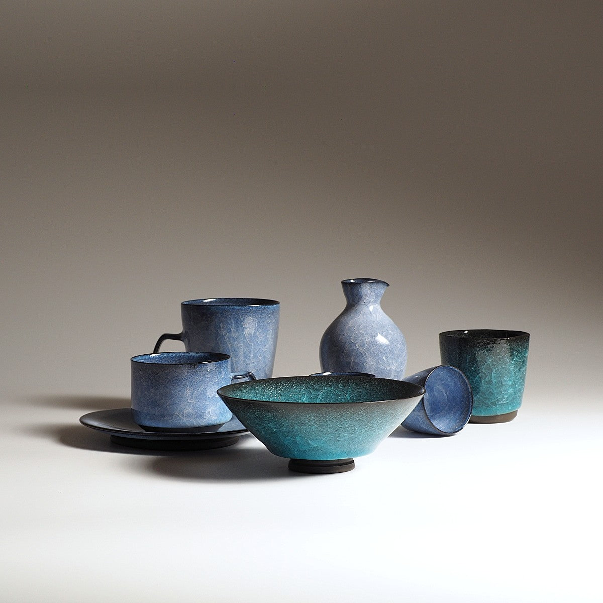 Japanese handcrafted crazing ceramic Collection beige background, Tsukushi