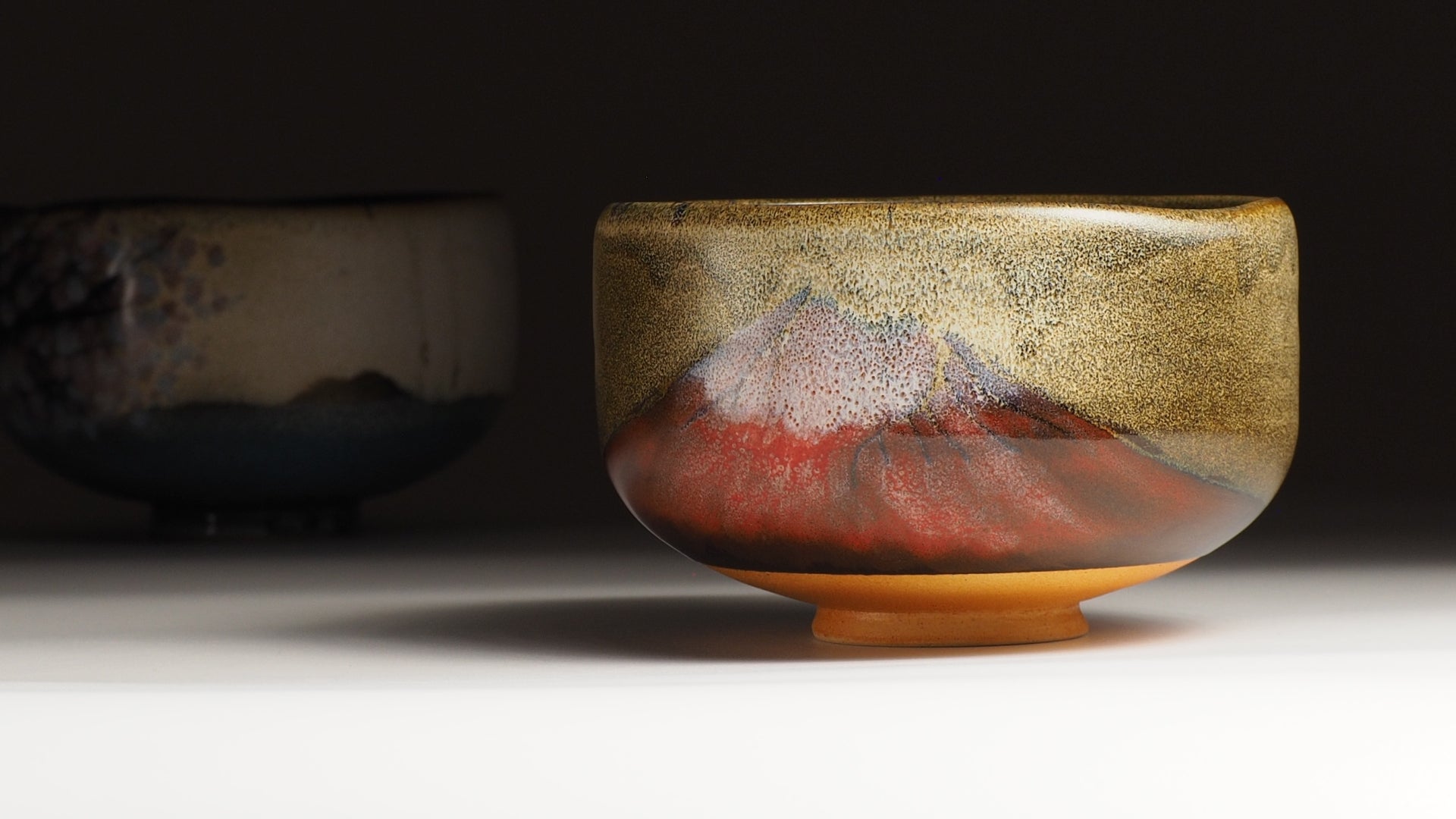 Close up of a Matcha Bowl with Mt. Fuji decoration | Tsukushi