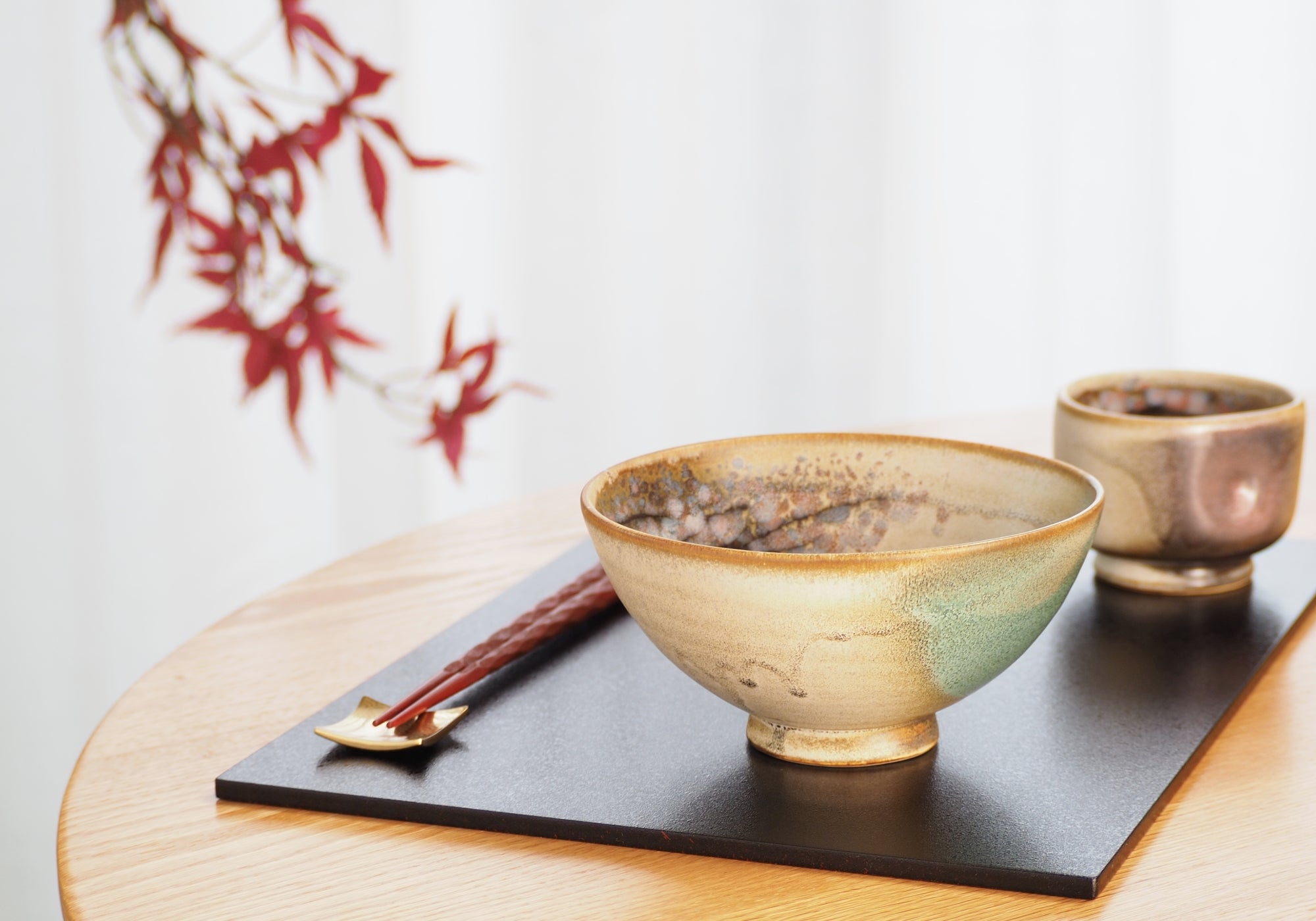 Chawan with green pottery glaze
