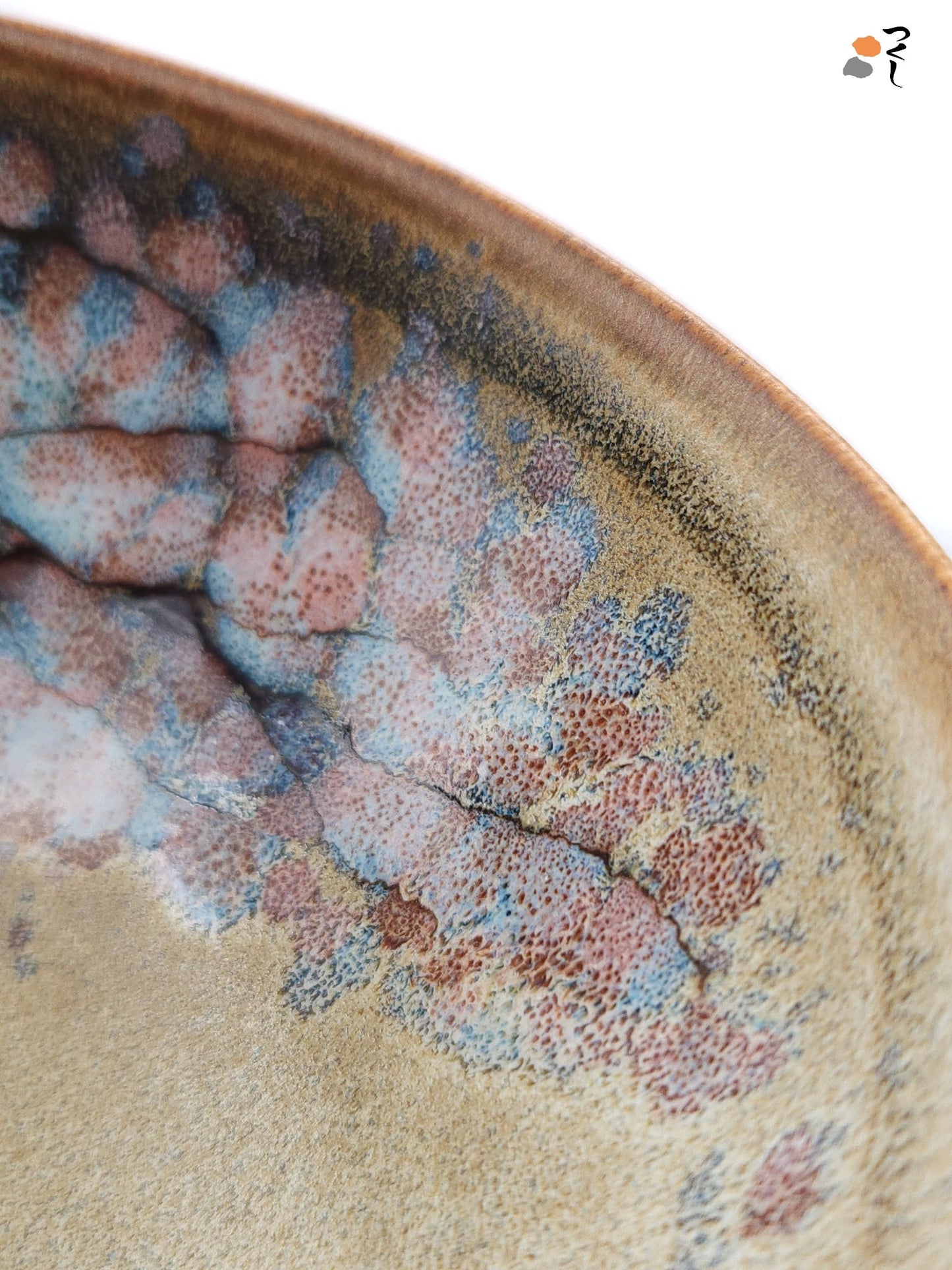 Authentic Japanese pottery bowl with cherry blossoms decoration. Green and beige color. (inside detail 1)