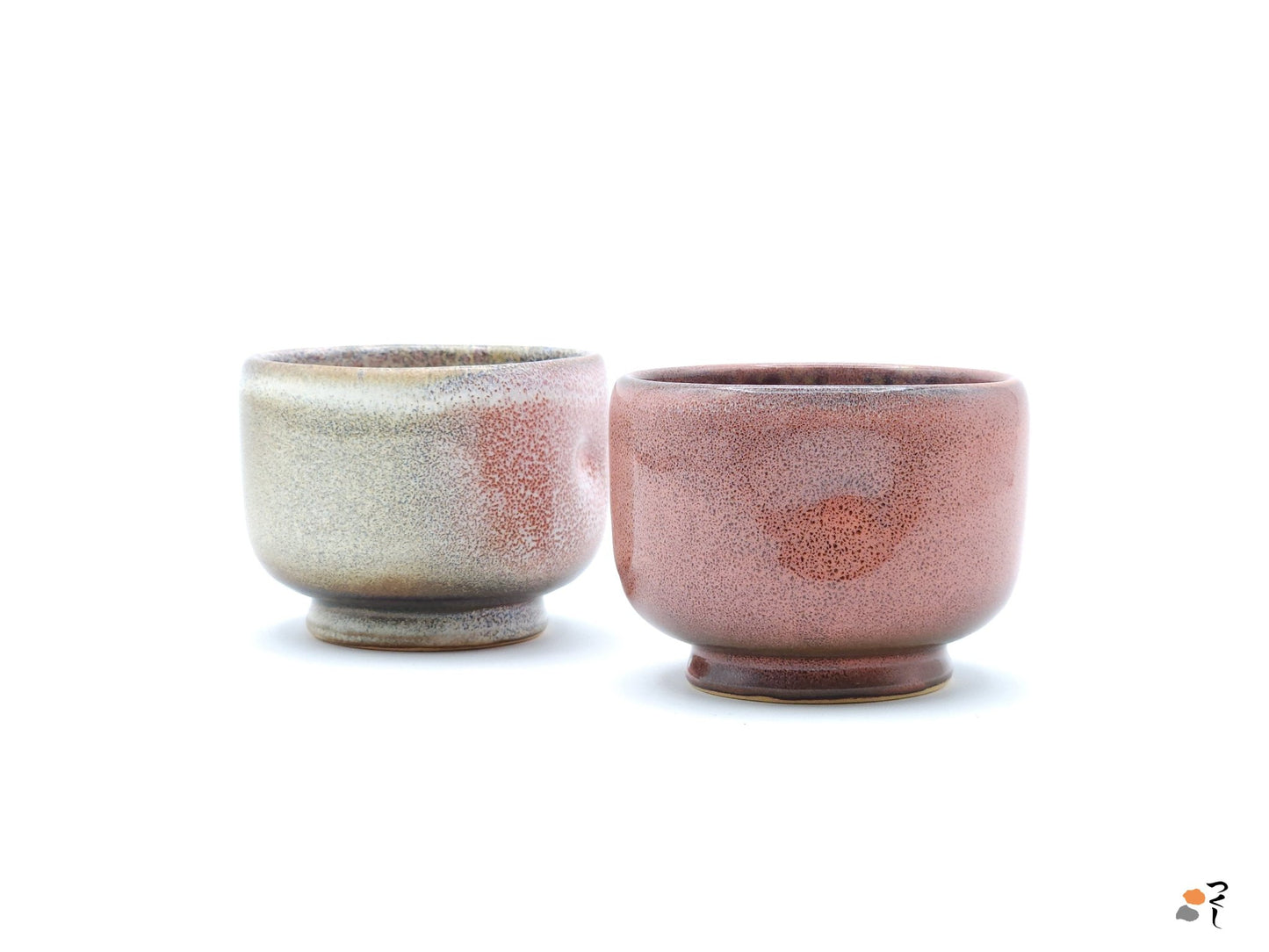 Authentic Japanese pottery teacup with tree pattern decoration. pink color.  (pink and sakura pink pair view 2).