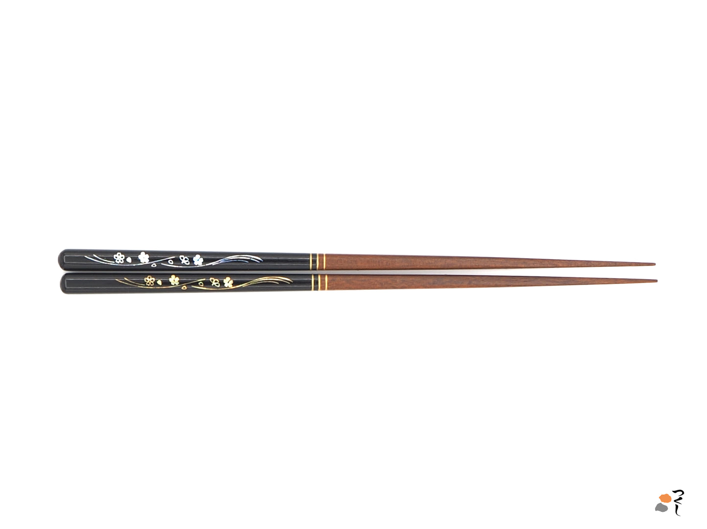 Black Japanese chopsticks with cherry blossom motifs