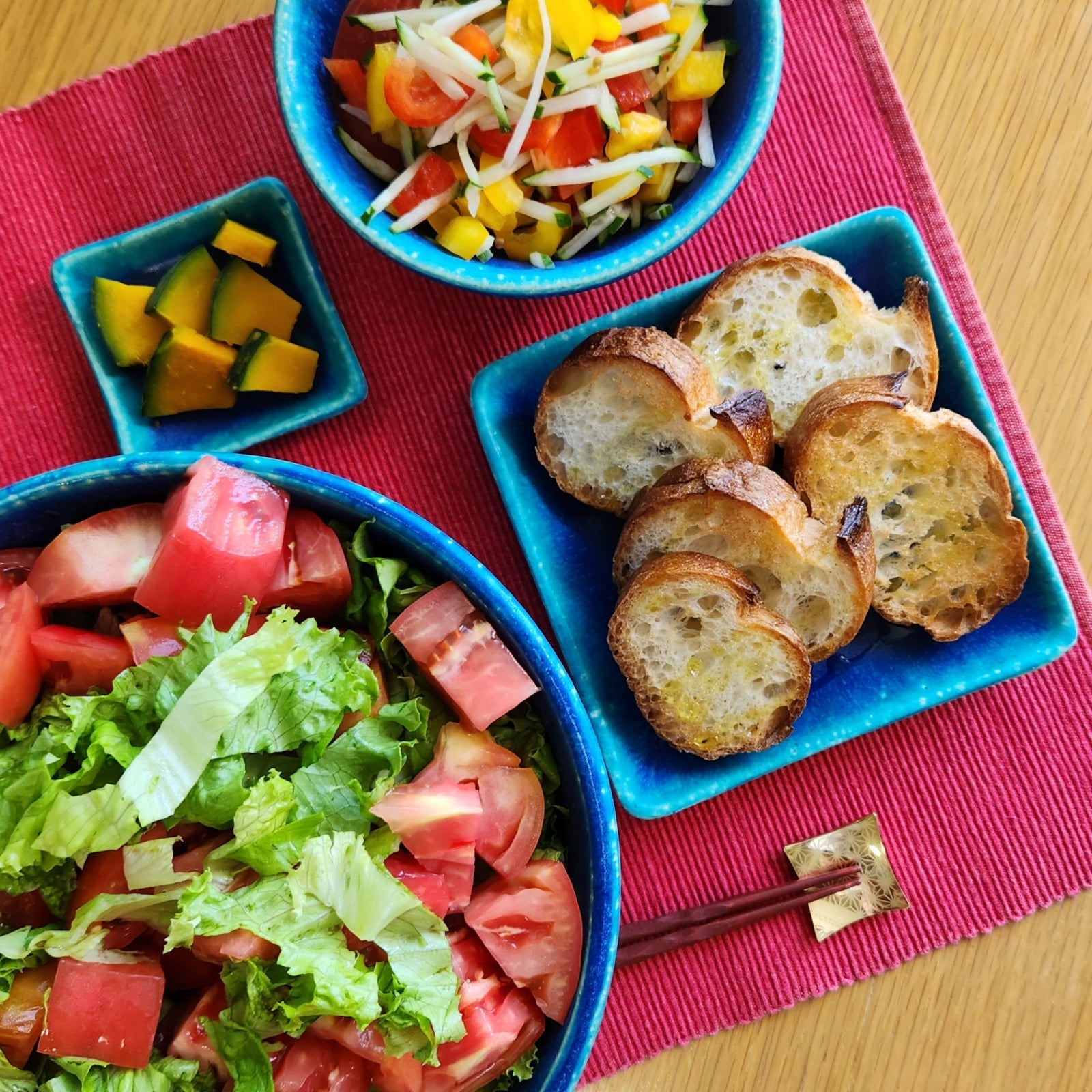 Selection of japanese Pottery plates with food