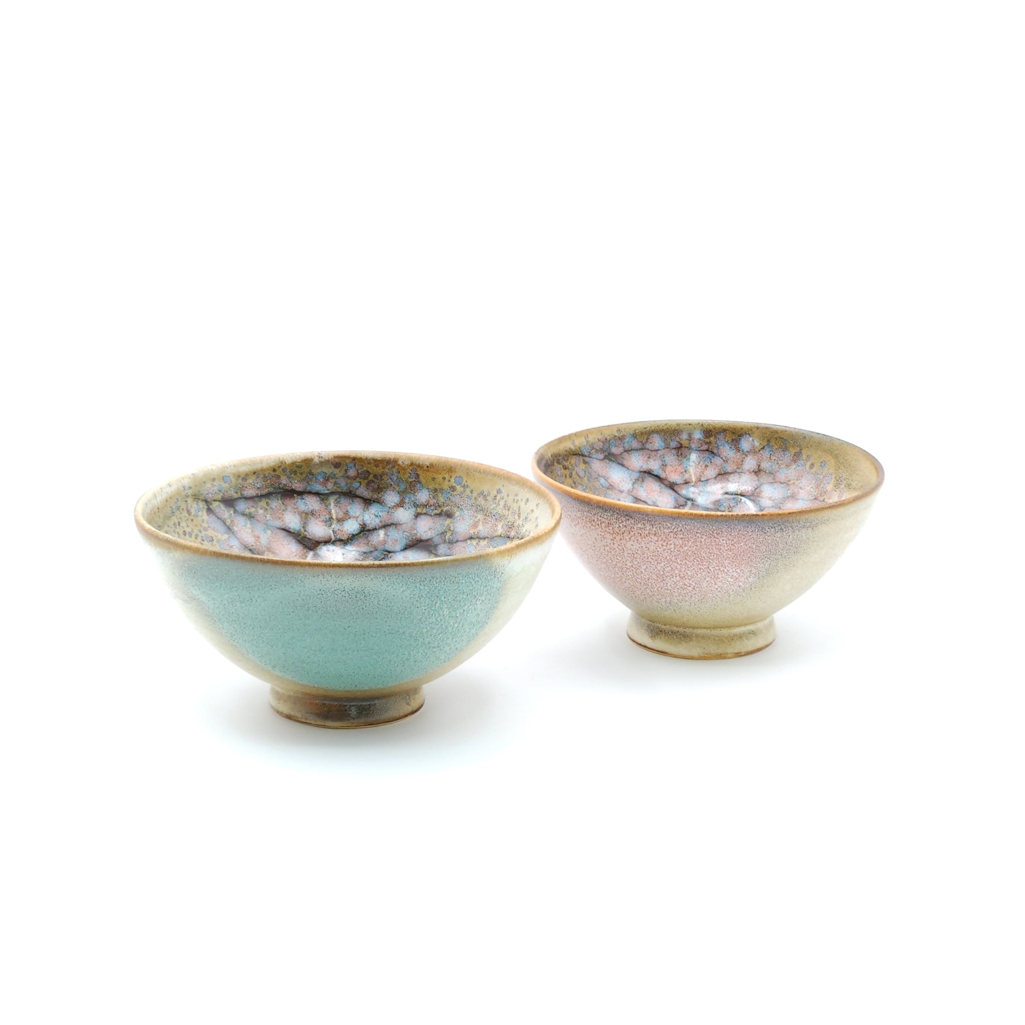 Japanese pottery rice bowls white background