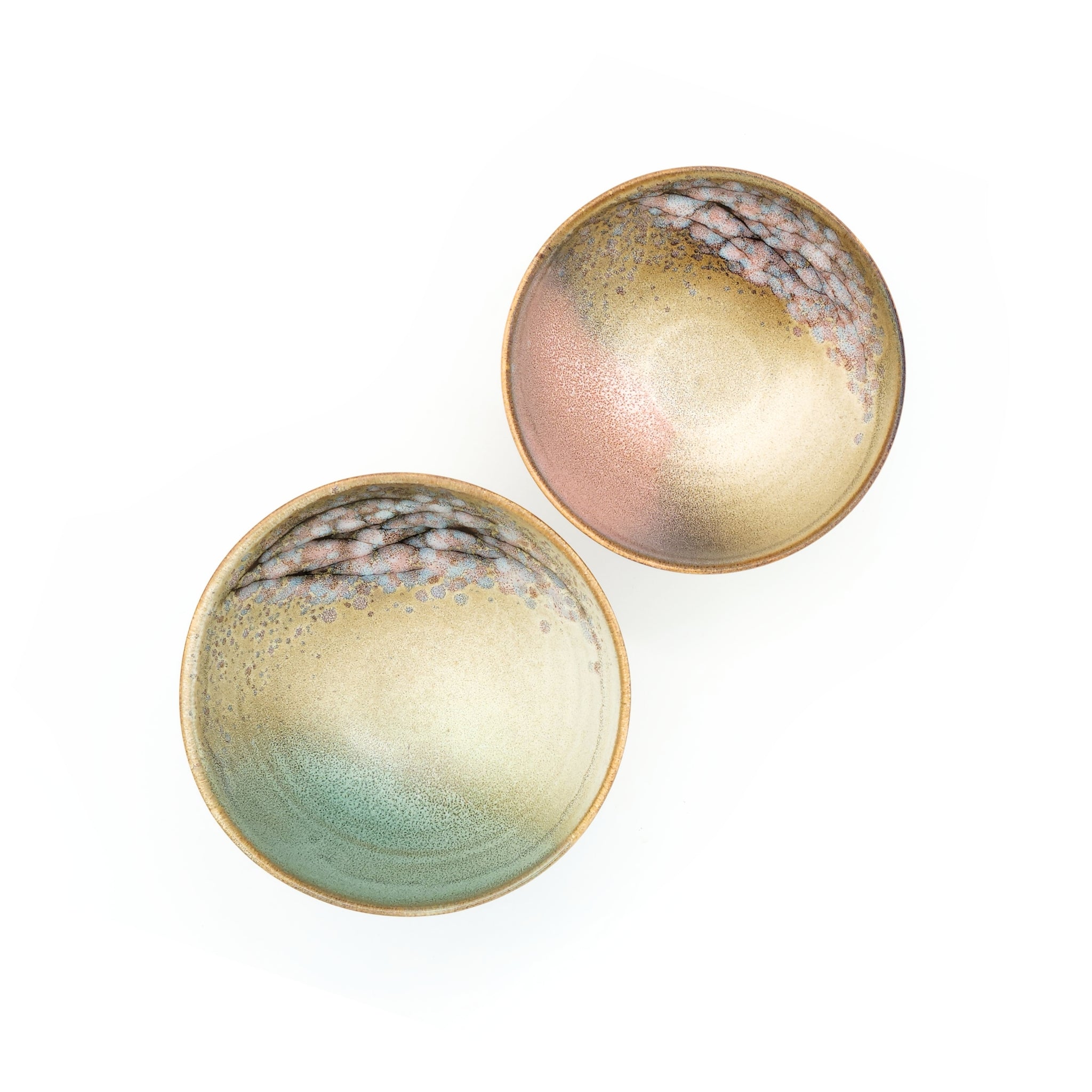 Top view of 2 Japanese pottery rice bowls