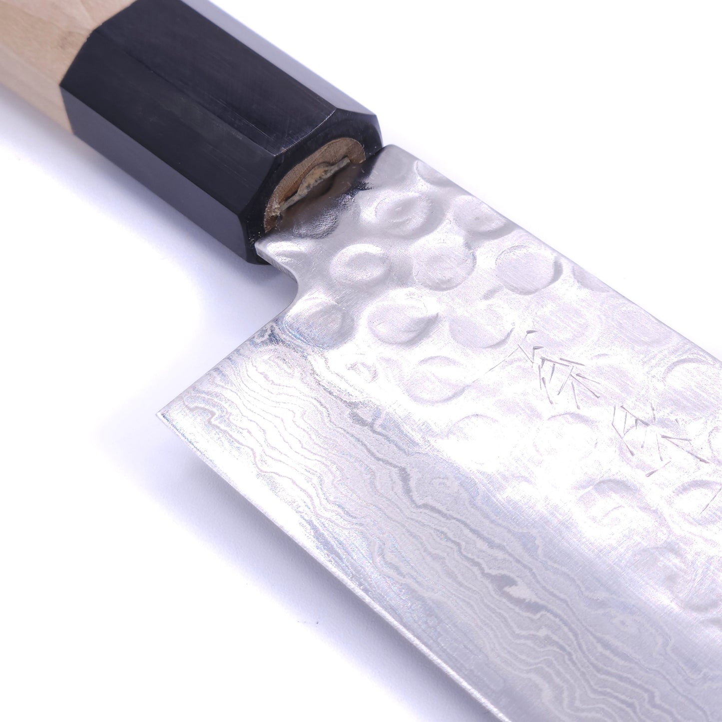 A Japanese Nakiri knife Crafted in Aus10 (bolster view)