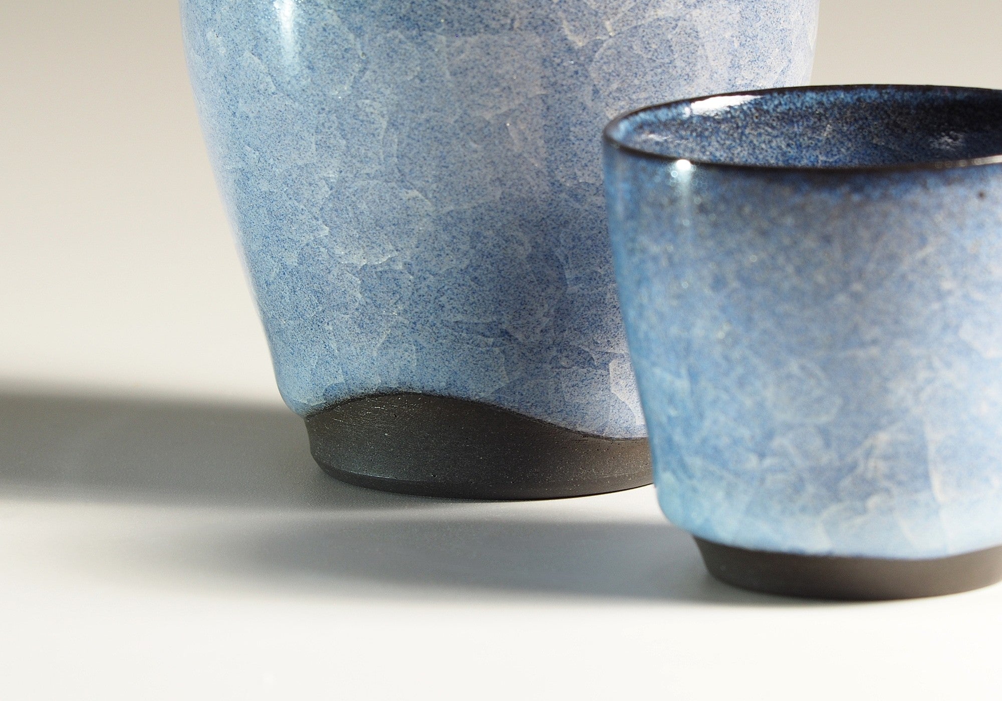 Handmade Japanese pottery crazed design Tokkuri and Sake cups  background beige zoom, Tsukushi