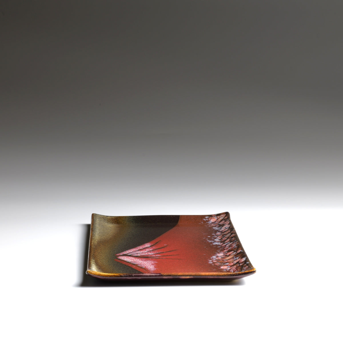 Akafuji Japanese rectangular plate viewed from above, showing its handcrafted form