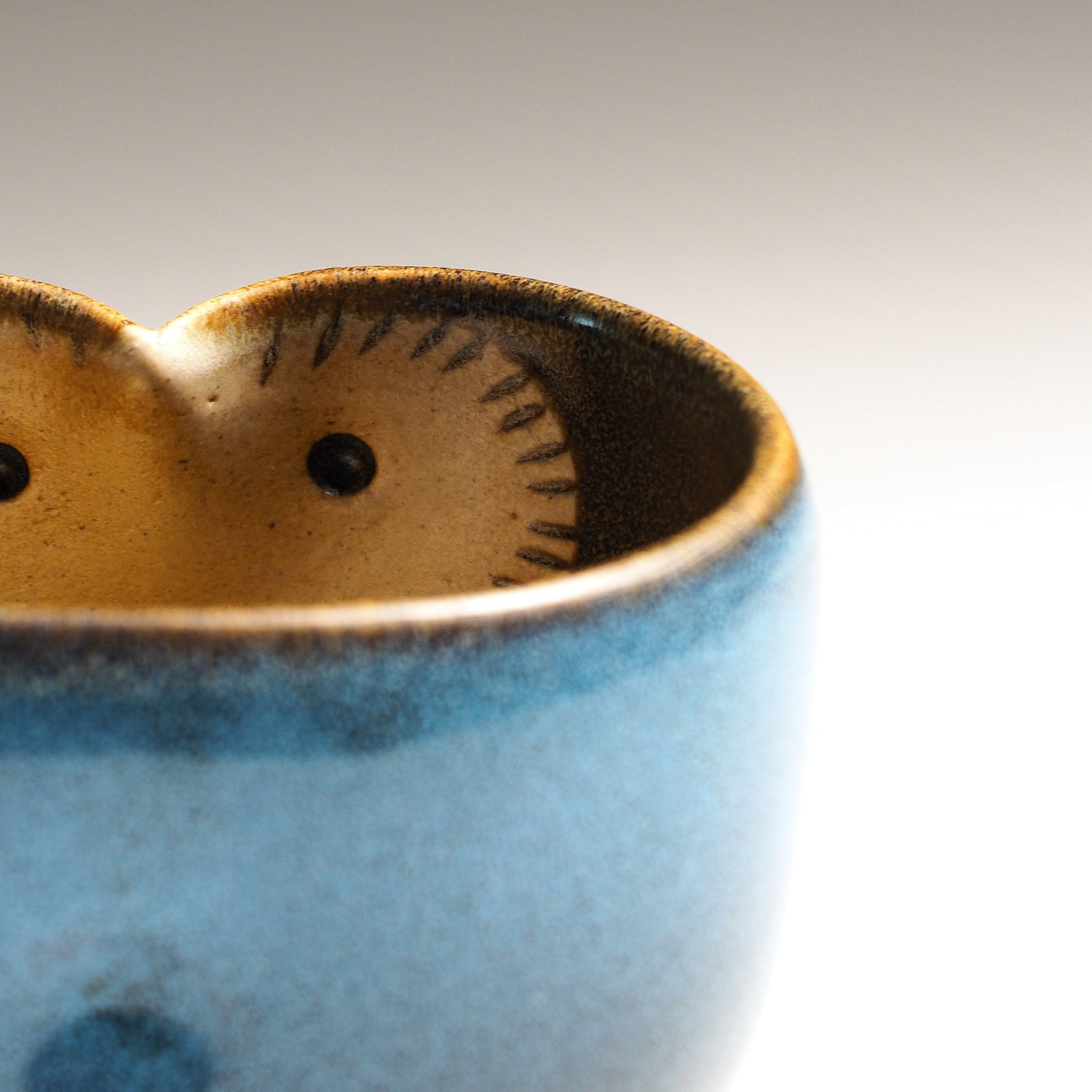 Fukuro Blue Owl Teacup | Unique Japanese Pottery | Tsukushi