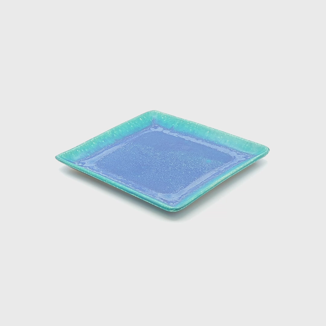 Rotating Big Square Turquoise Plate Square. Tsukushi