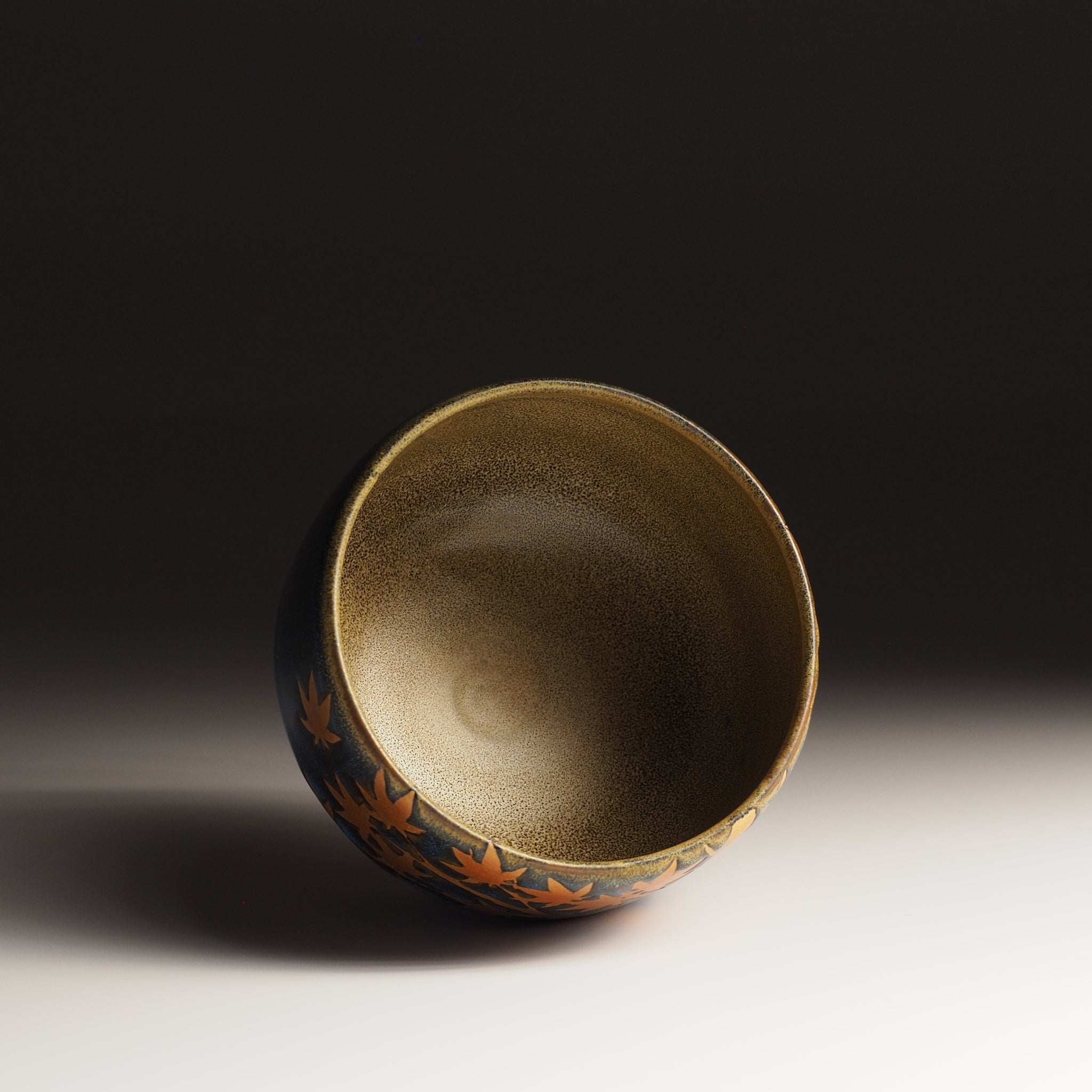 Interior view of Sōshū matcha bowl, dark Nanasai Tenmoku glaze