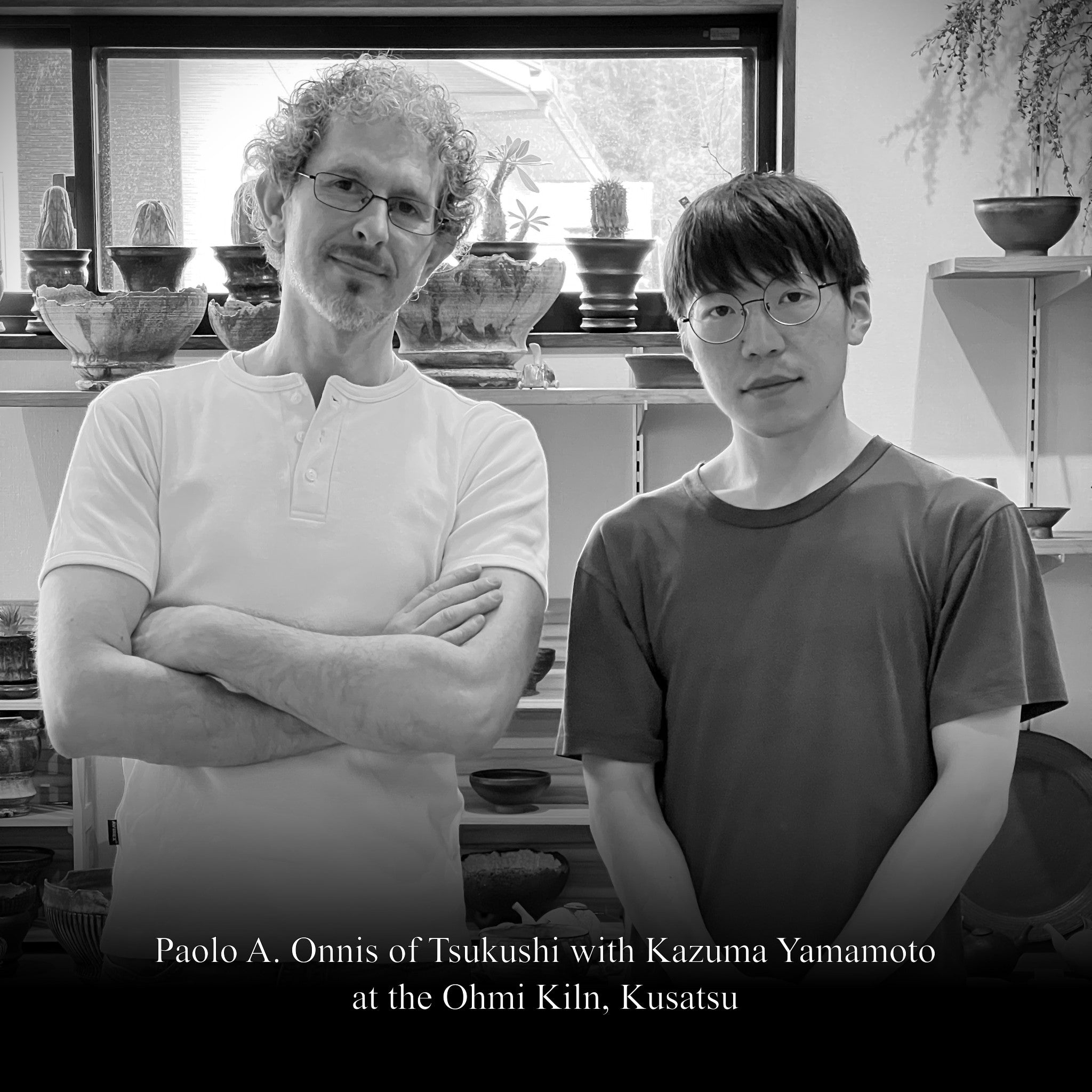 P. Onnis of Tsukushi and K. Yamamoto of Ohmi Ceramics at Ohmi Togei kiln in Kusatsu, Shiga.